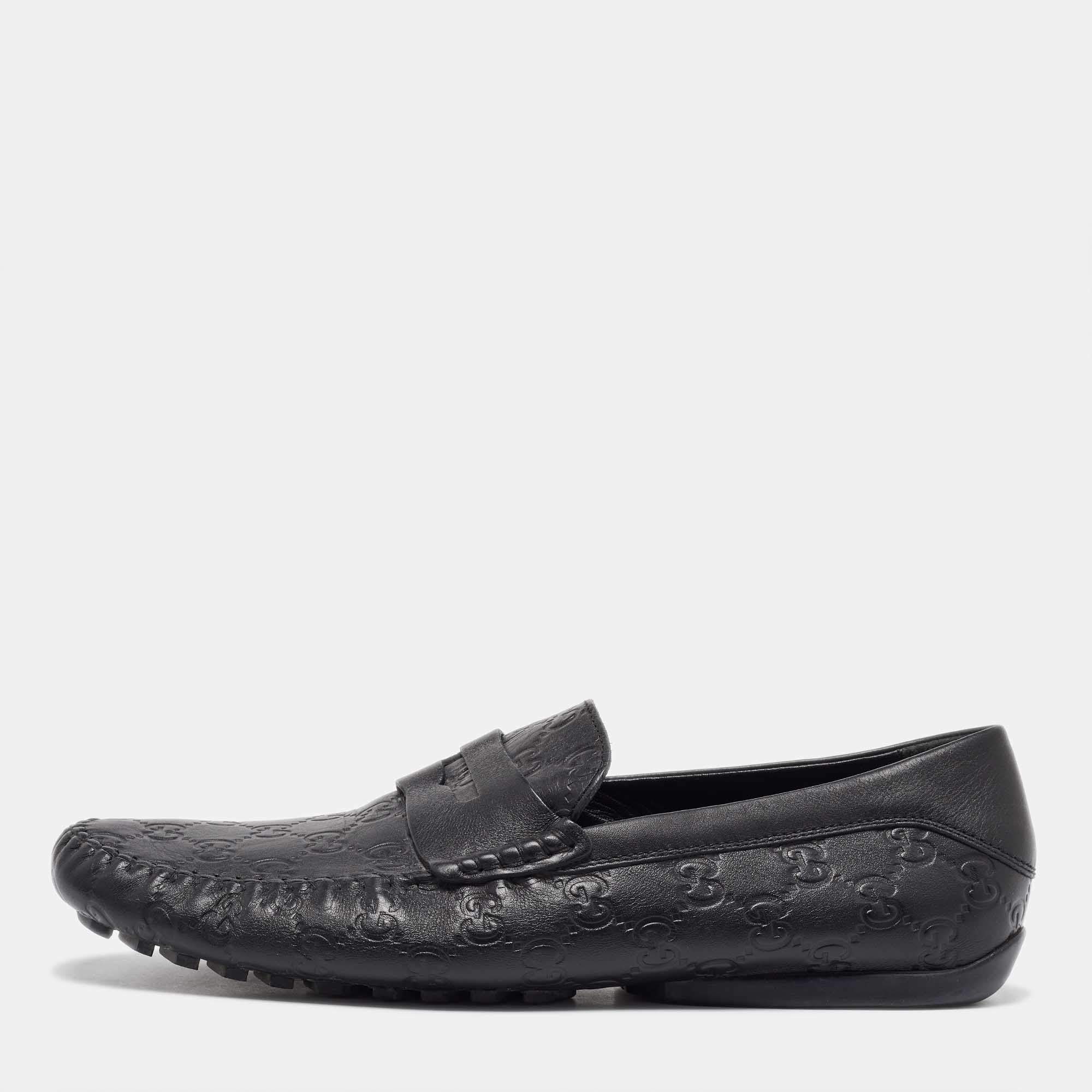Gucci Black Guccissima Leather Penny Loafers Size 43