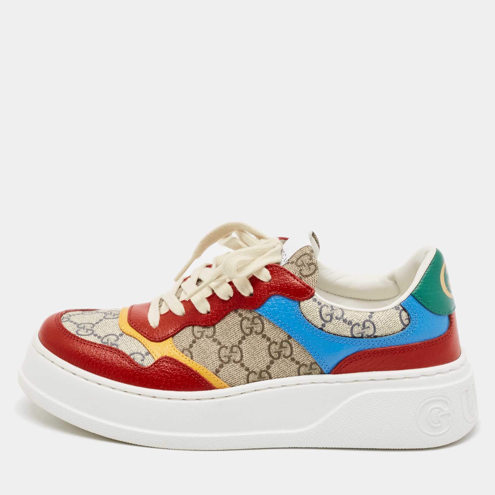 Gucci Multicolor Leather and GG Supreme Canvas Chunky B Sneakers Size 39