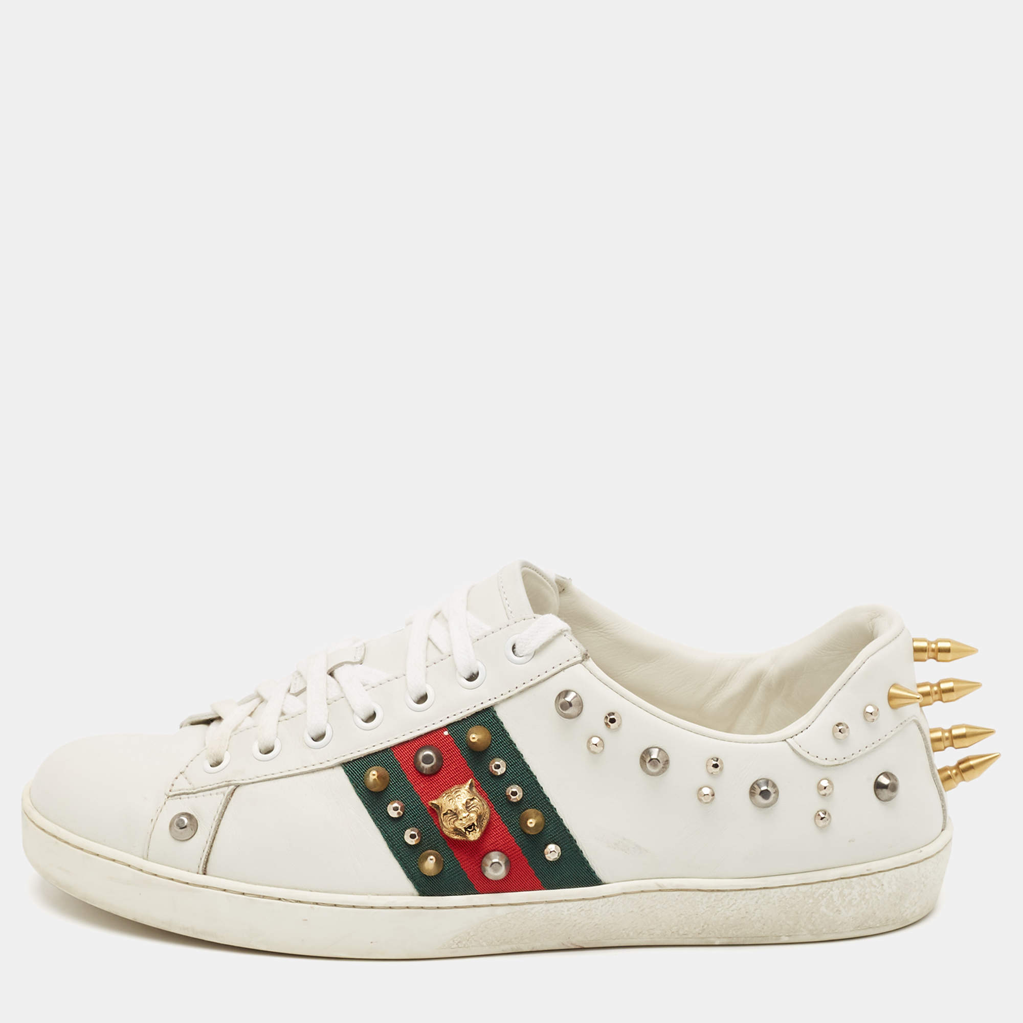 Gucci White Leather Studded Accents Ace Sneakers Size 43