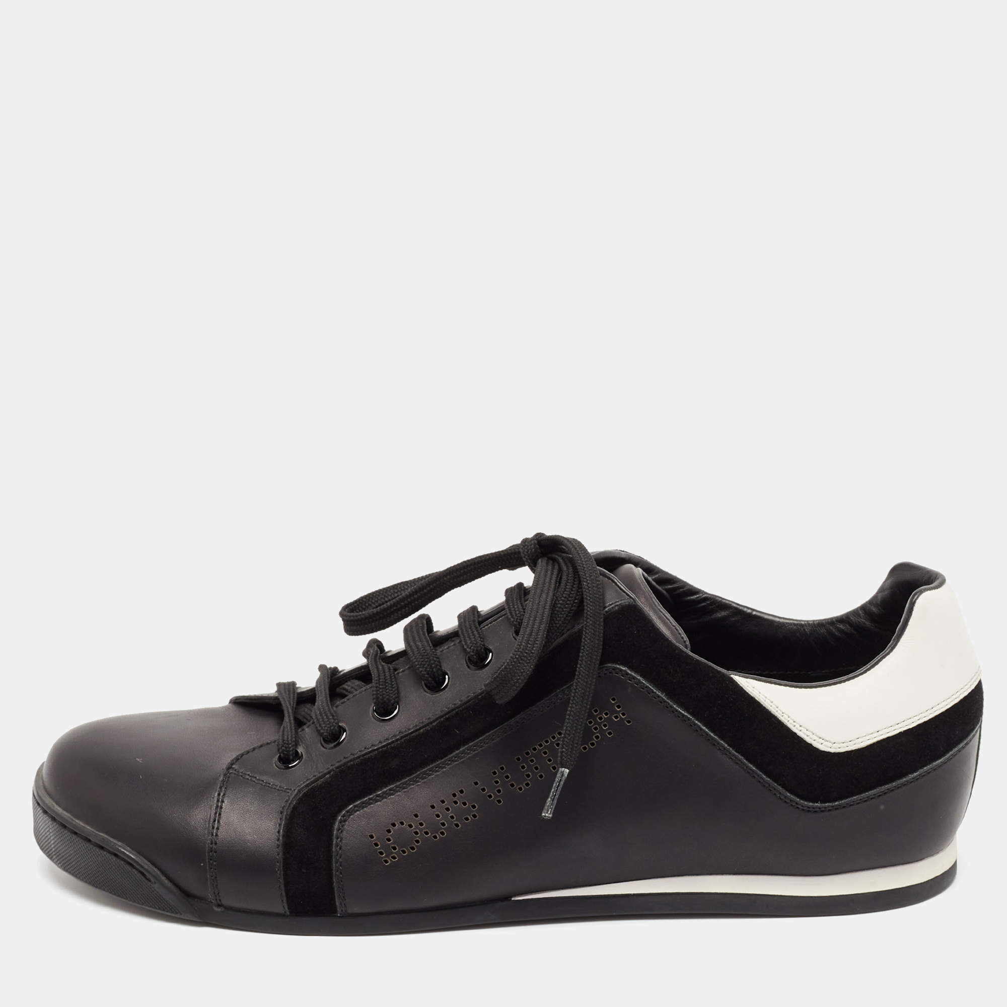 Gucci Black/White Leather and Suede Lace Up Sneakers Size 41.5