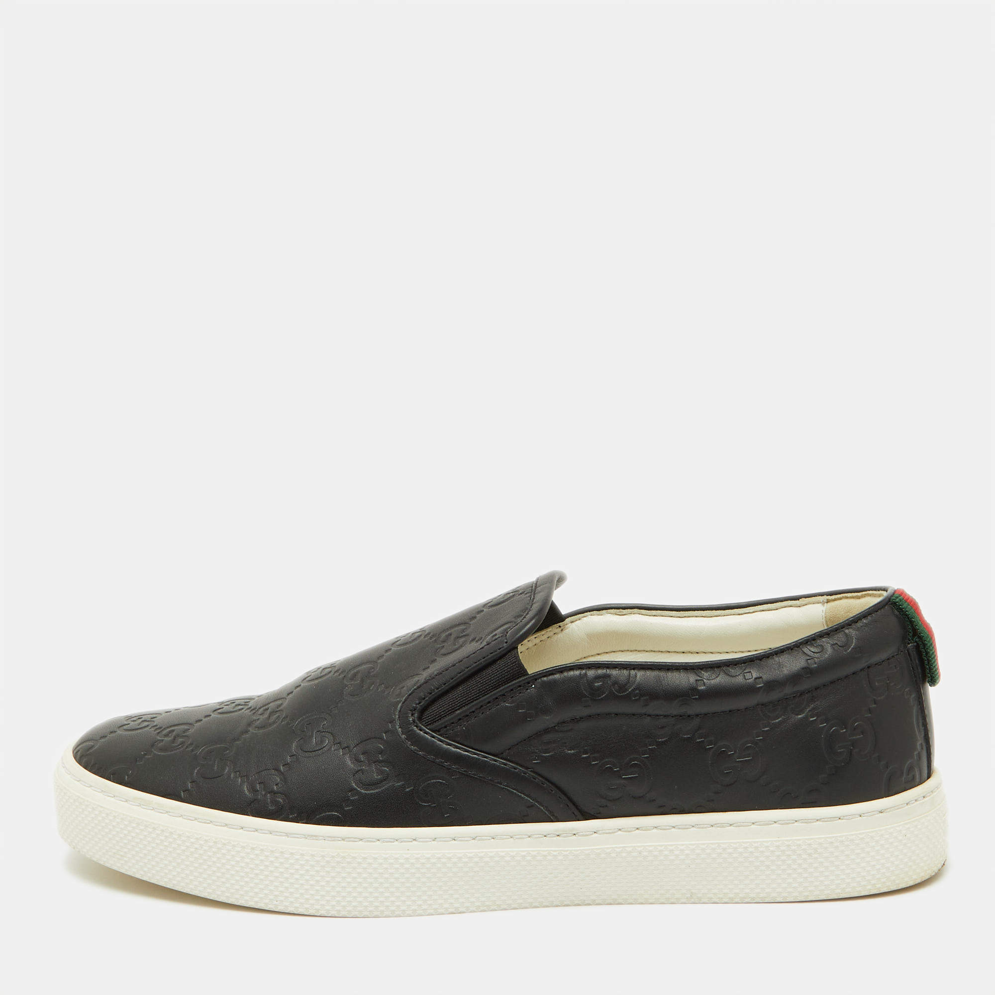 Gucci Black Guccissima Leather Slip On Sneakers Size 41.5