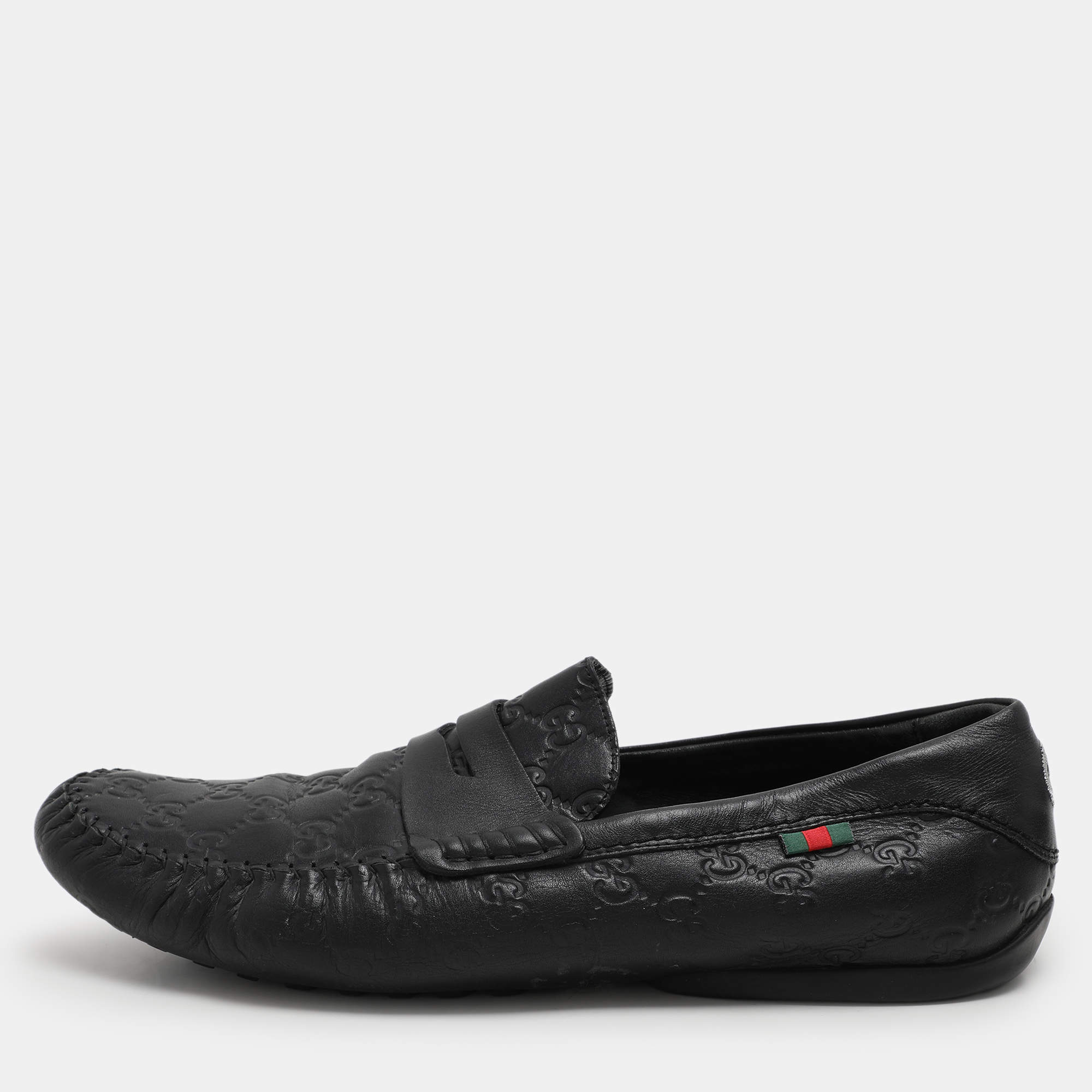 Gucci Black Guccissima Leather Loafers Size 45