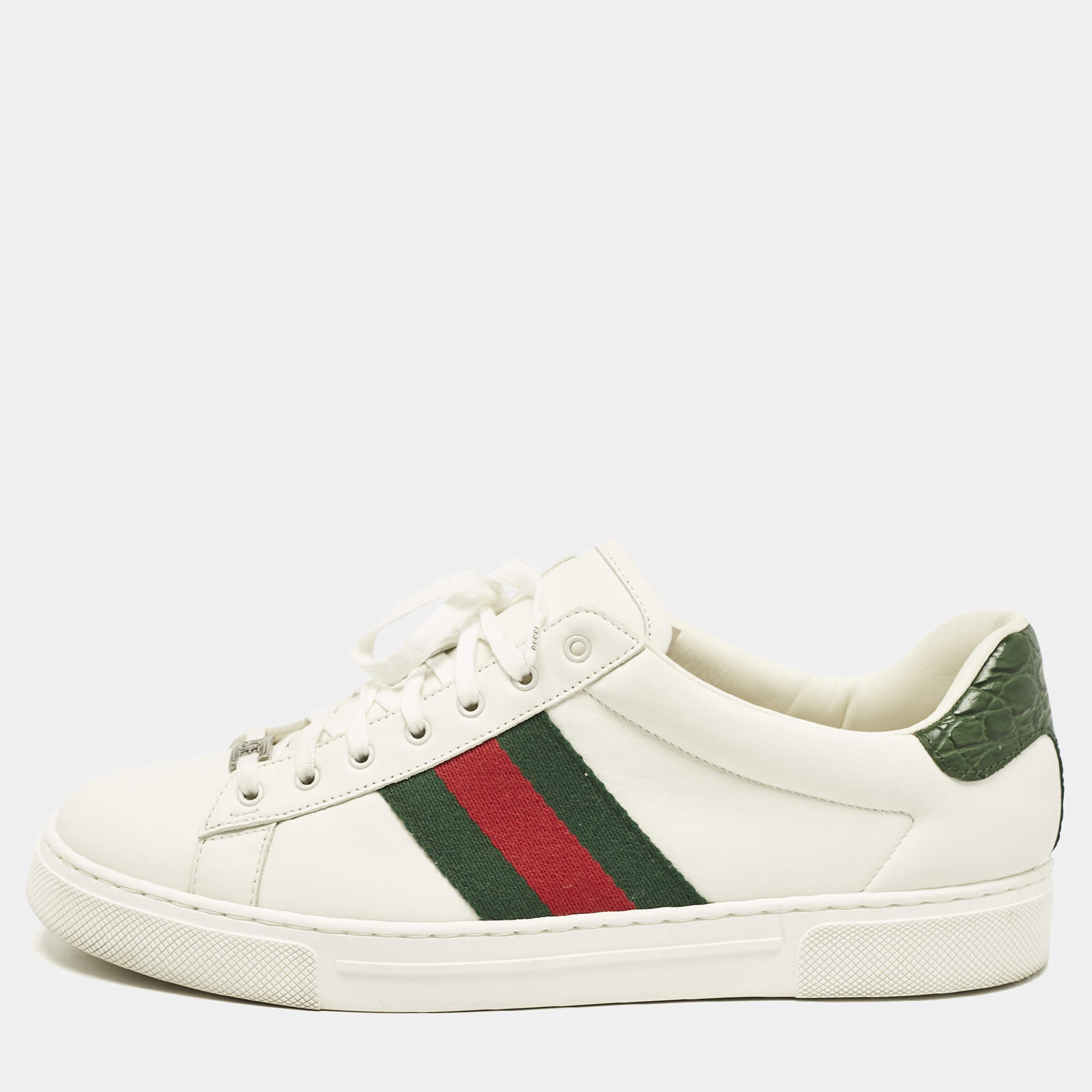 Gucci White Leather Web Ace Sneakers Size 43.5