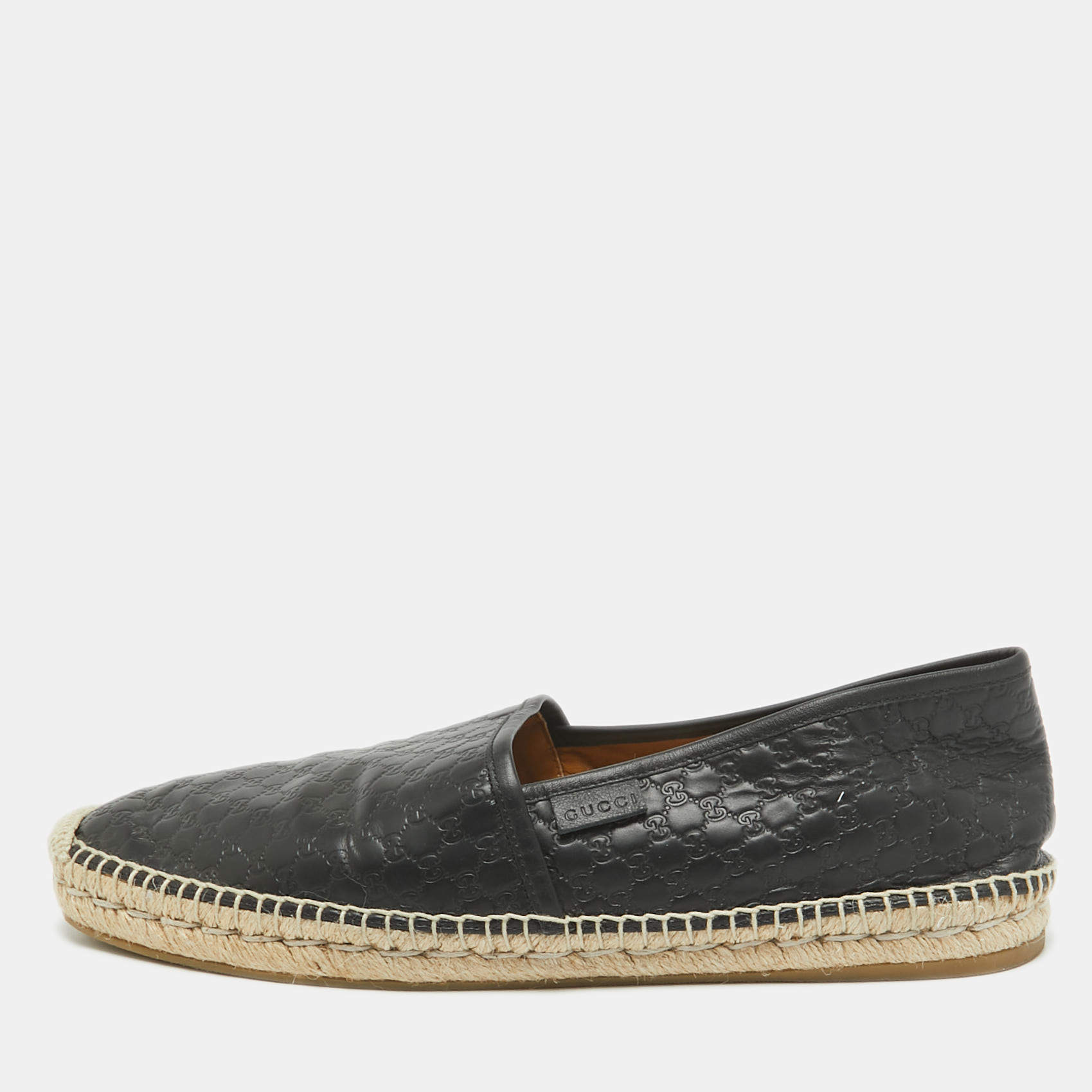  Gucci Black Microguccissima Leather Slip On Espadrille Flats Size 44