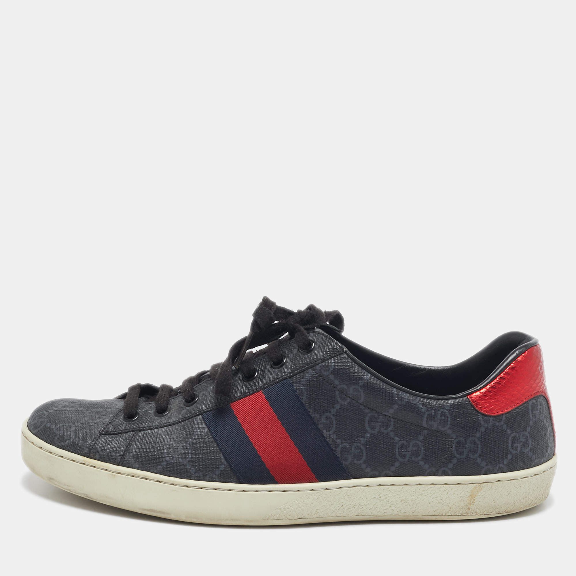 Gucci Black GG Supreme Canvas Web Ace Sneakers Size 43.5