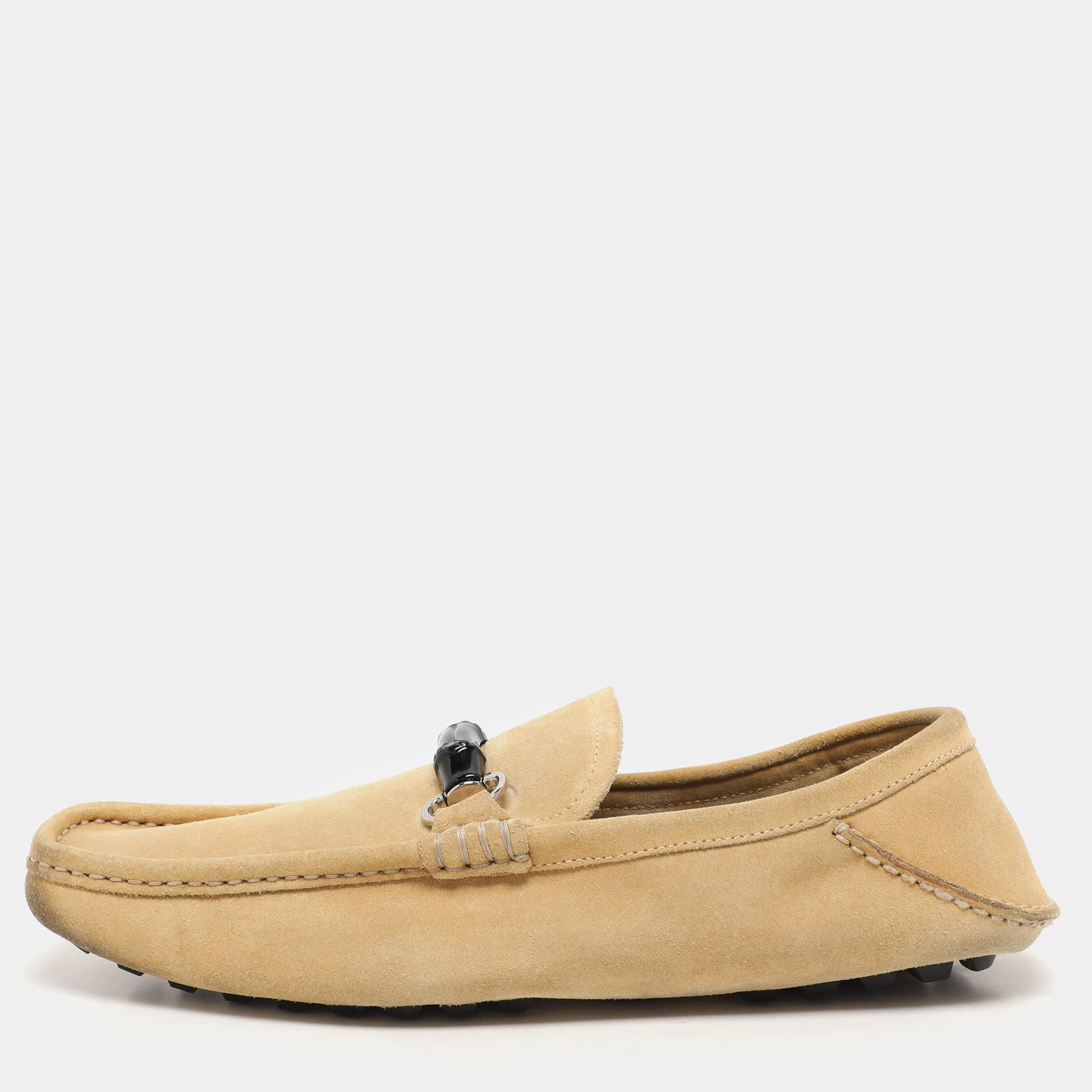 Gucci Yellow Suede Horsebit Slip On Loafers Size 42.5