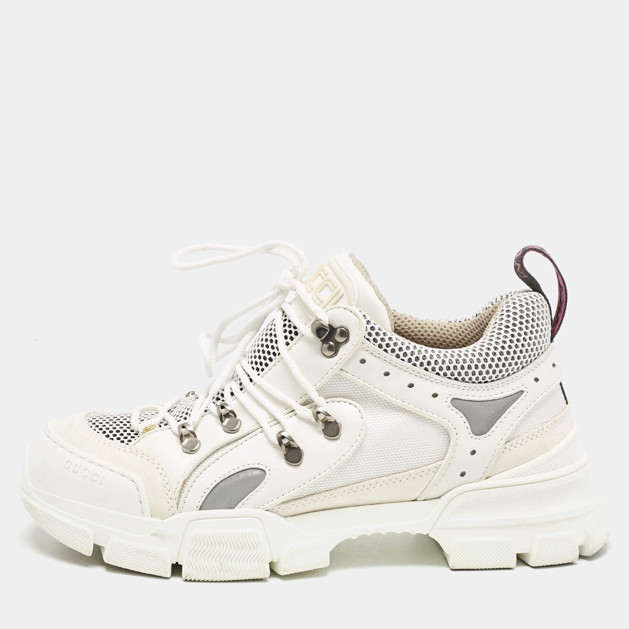 Pre Owned Gucci White Leather and Mesh Flashtrek Sneakers Size 42