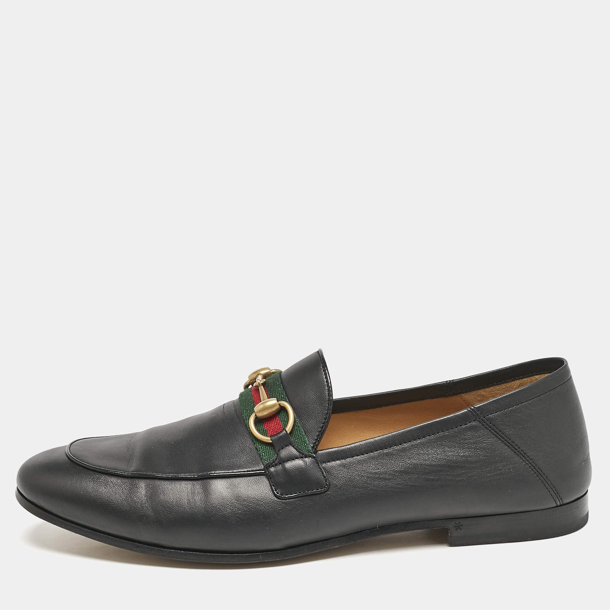 Pre Owned Gucci Black Leather Horsebit Foldable Loafers Size 44