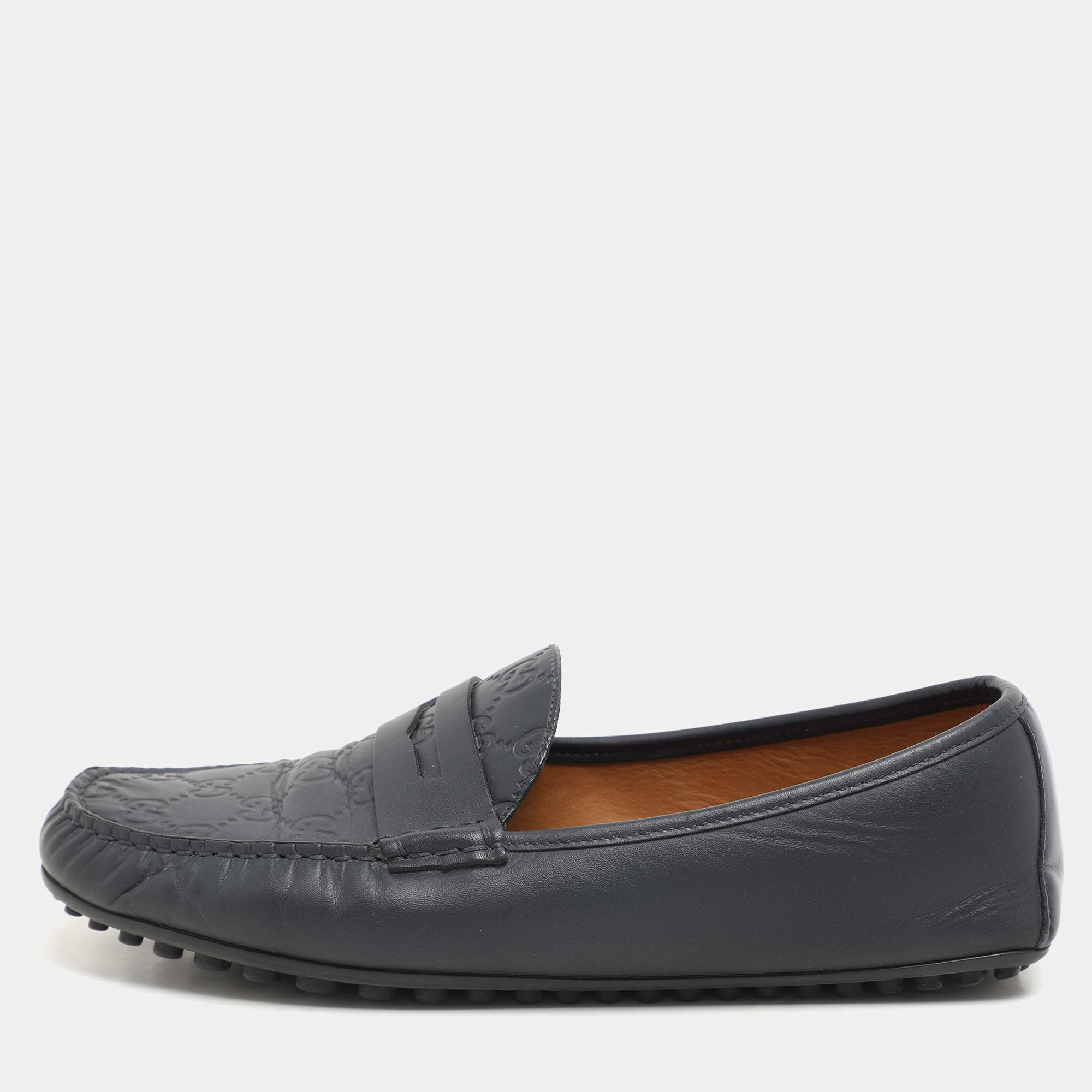 Pre Owned حذاء لوفرز غوتشي قوسيمّا جلد أزرق مقاس 42