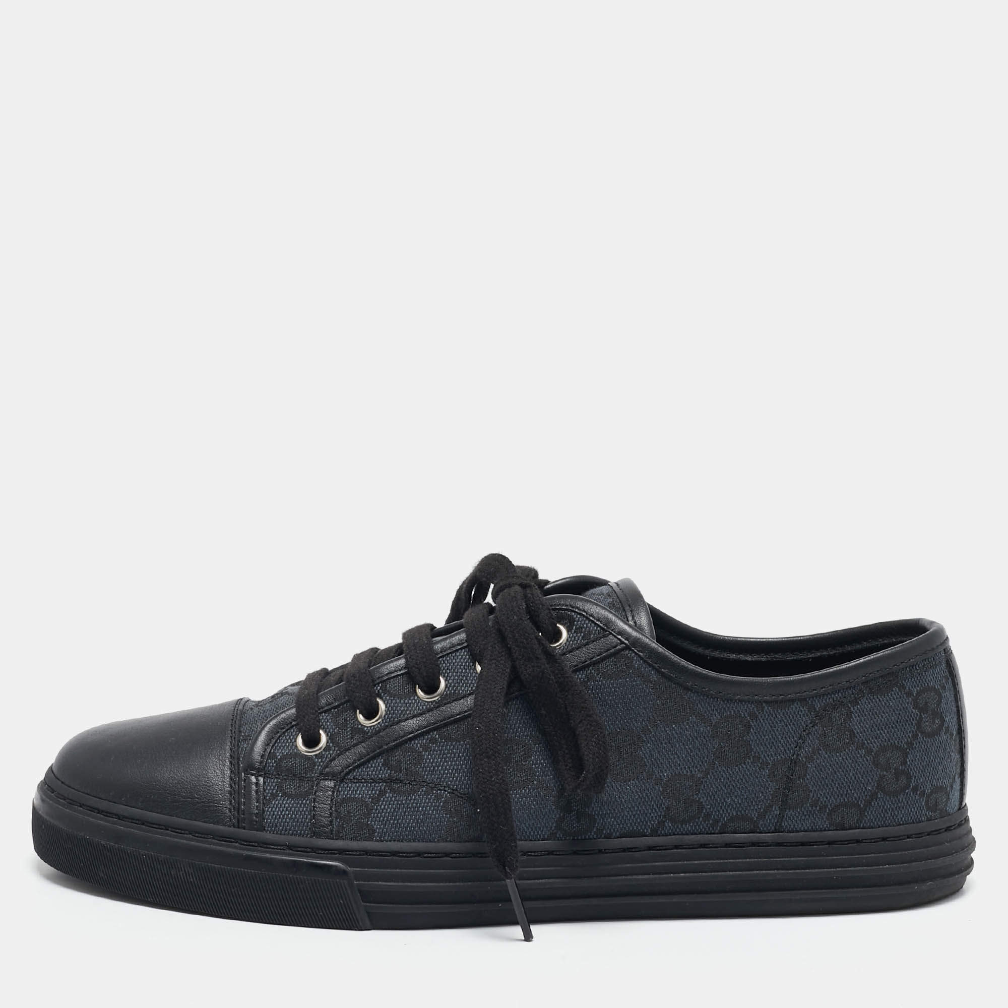 Gucci Black GG Canvas and Leather Low Top Sneakers Size 41.5