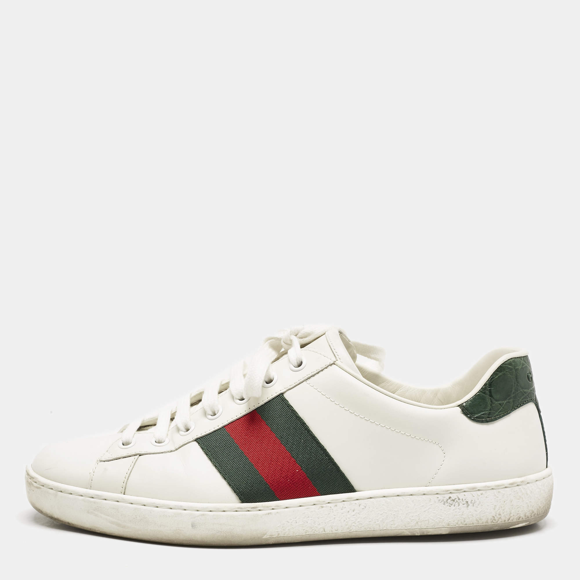 Gucci White Leather Ace Sneakers Size 41.5