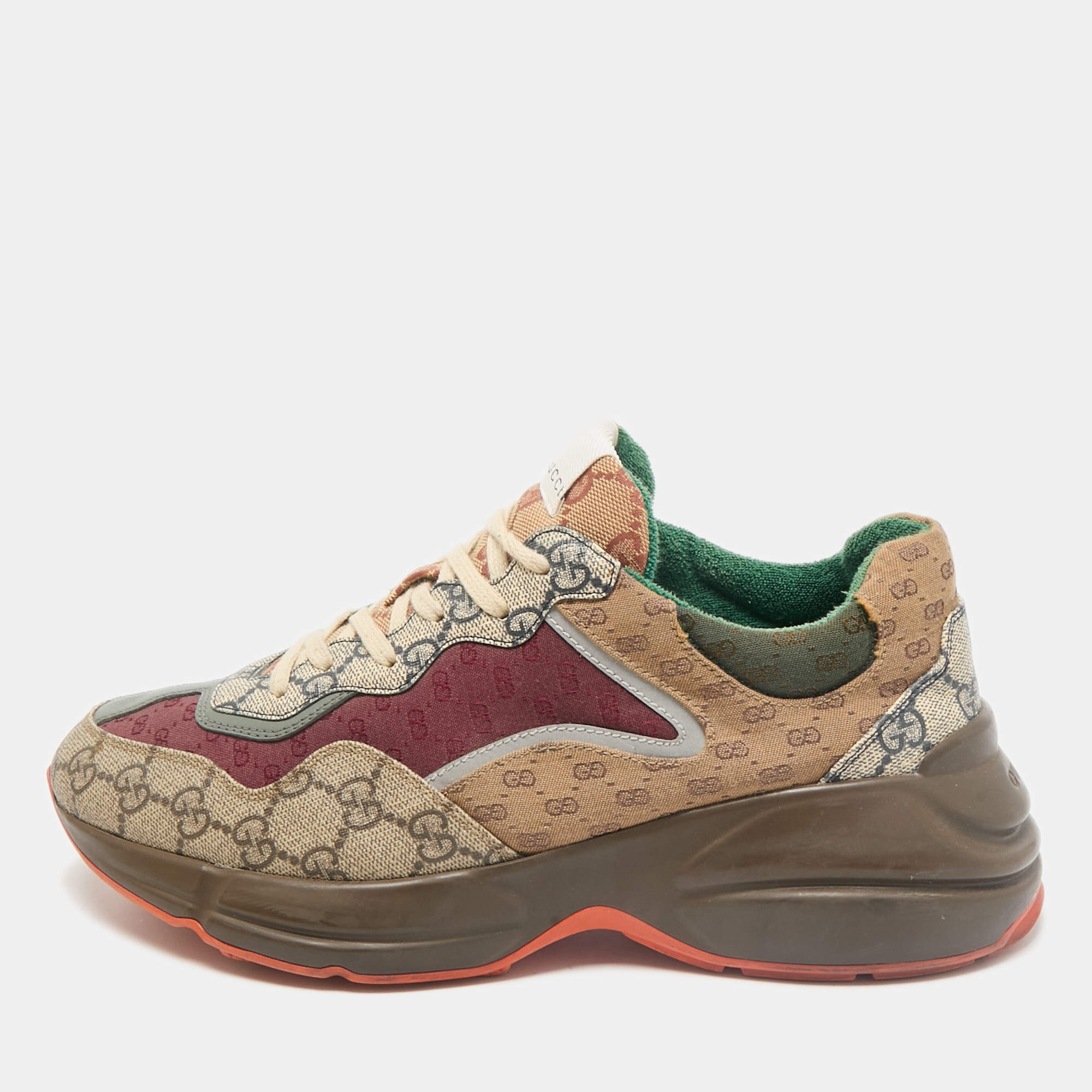 Gucci Multicolor Canvas and Leather Rhyton Lace Up Sneakers Size 41.5