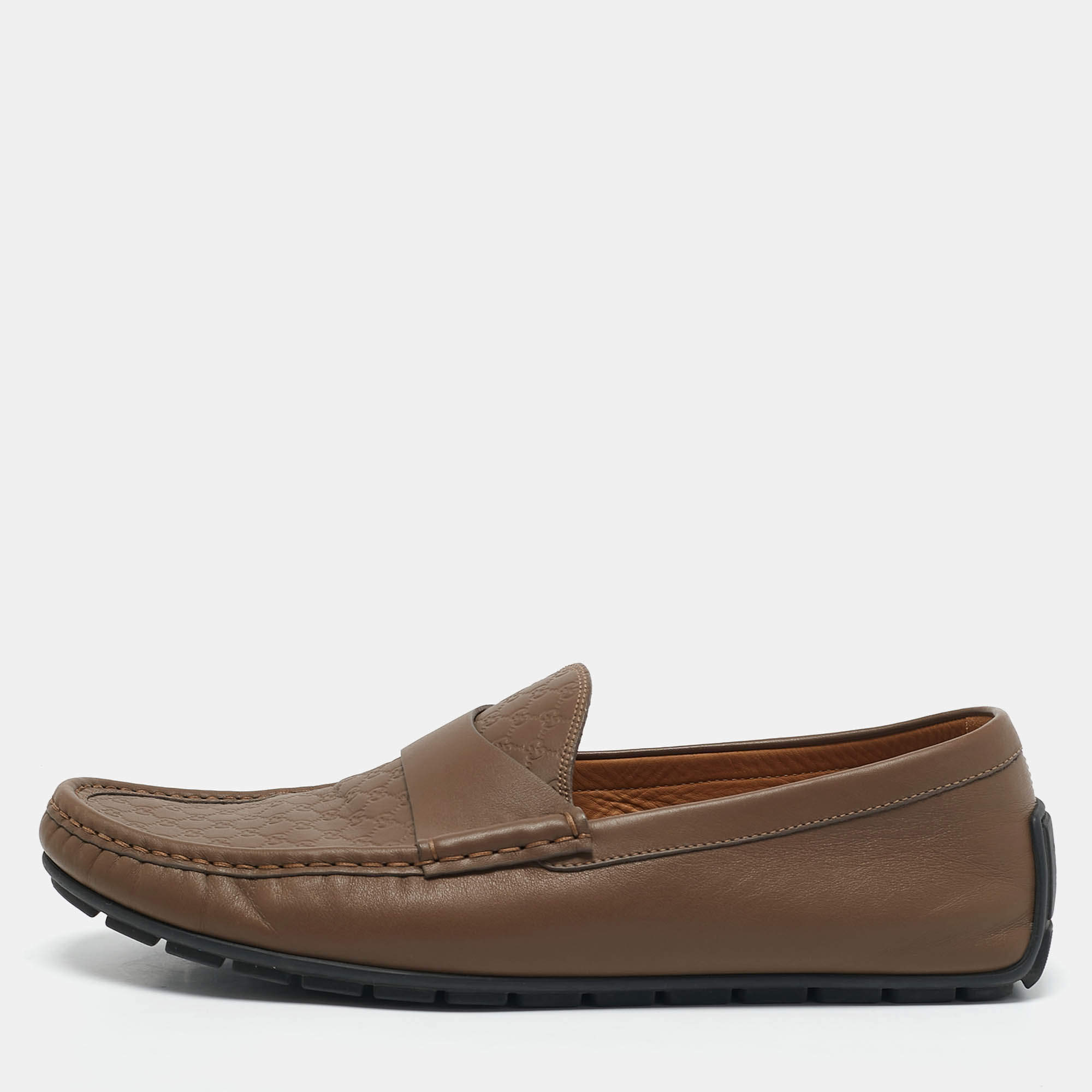 Gucci Beige Leather Slip On Penny Loafers Size 44