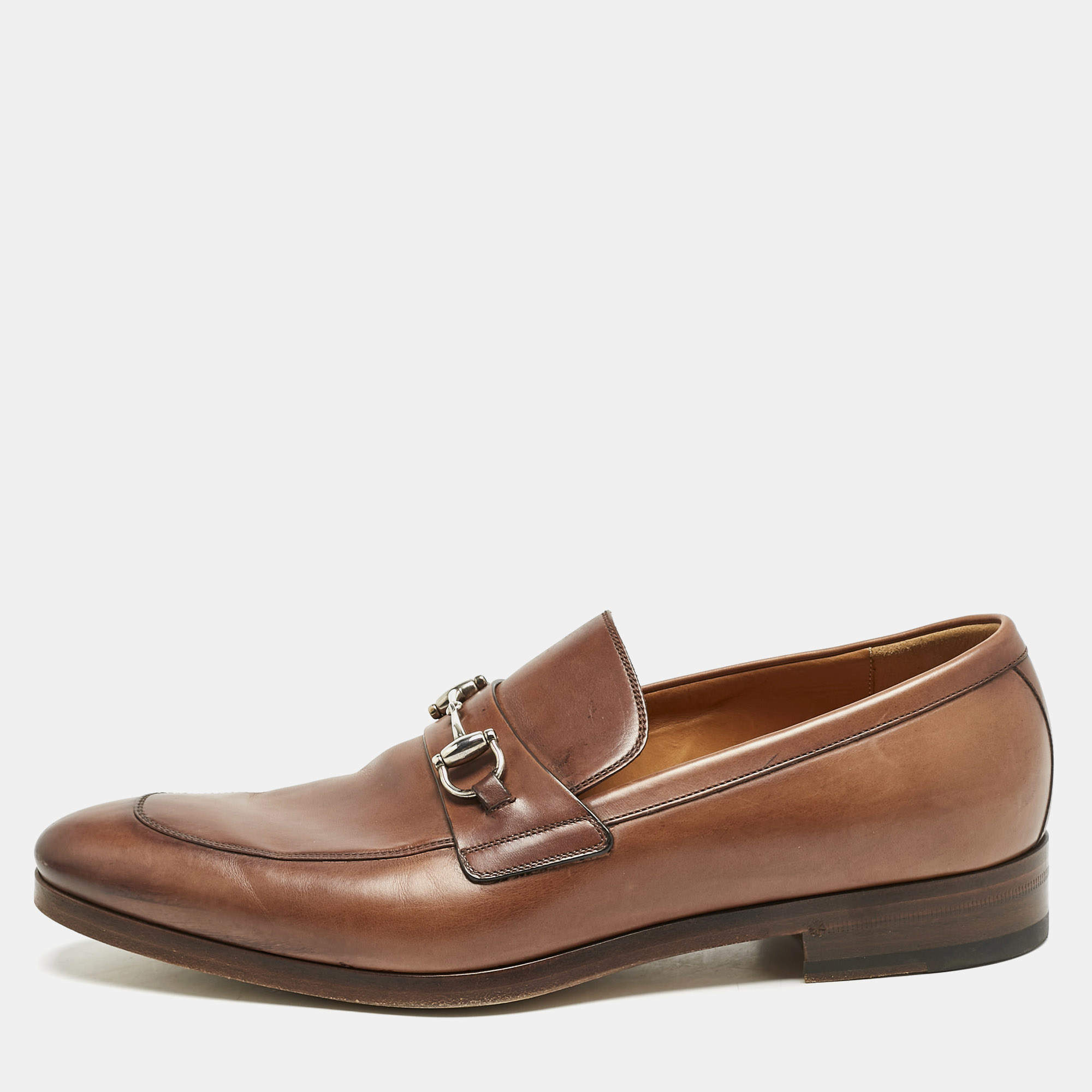 Gucci Brown Leather Horsebit Loafers Size 42