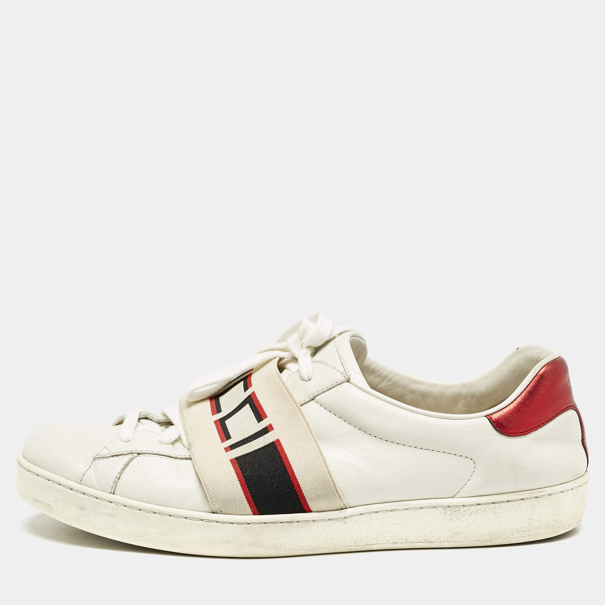Gucci White Leather Ace Low Top Sneakers Size 43.5