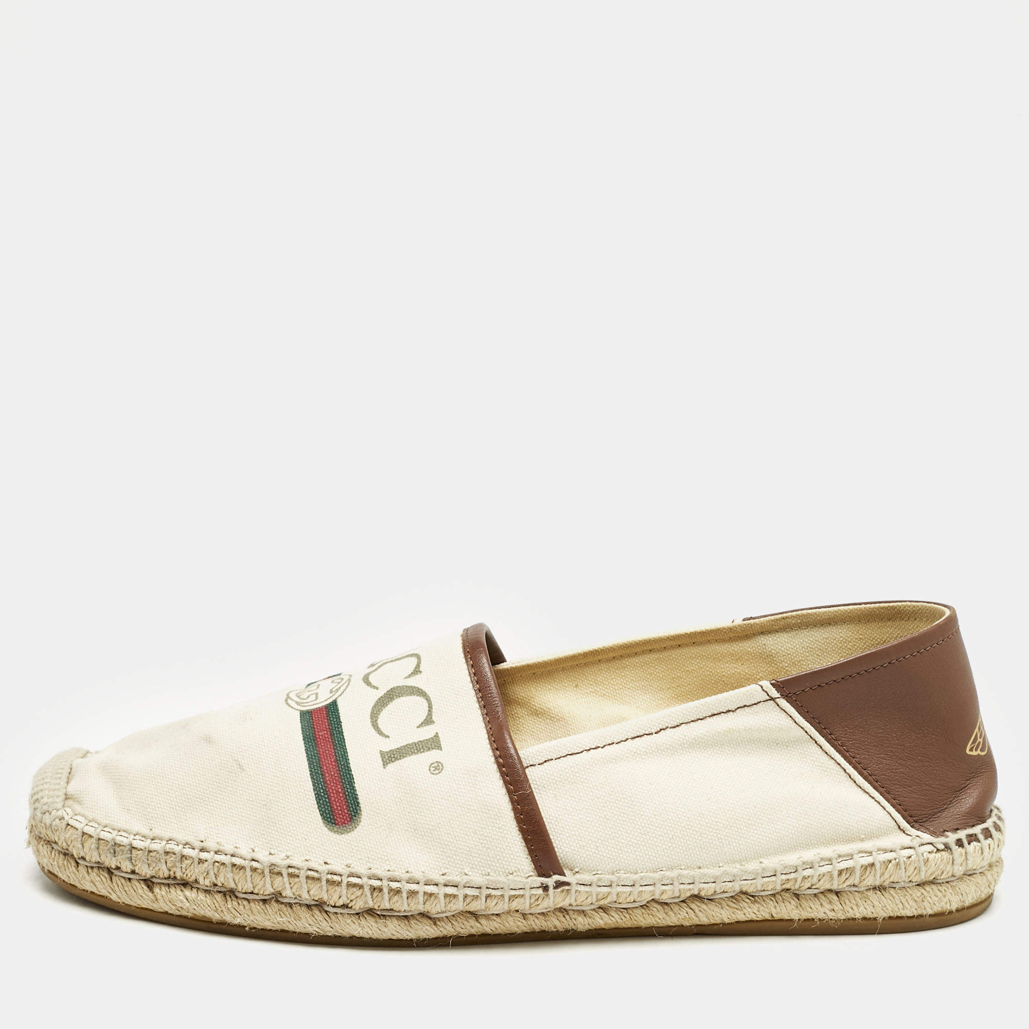 Gucci Off White Canvas Graphic Print Slip On Espadrilles Size 45