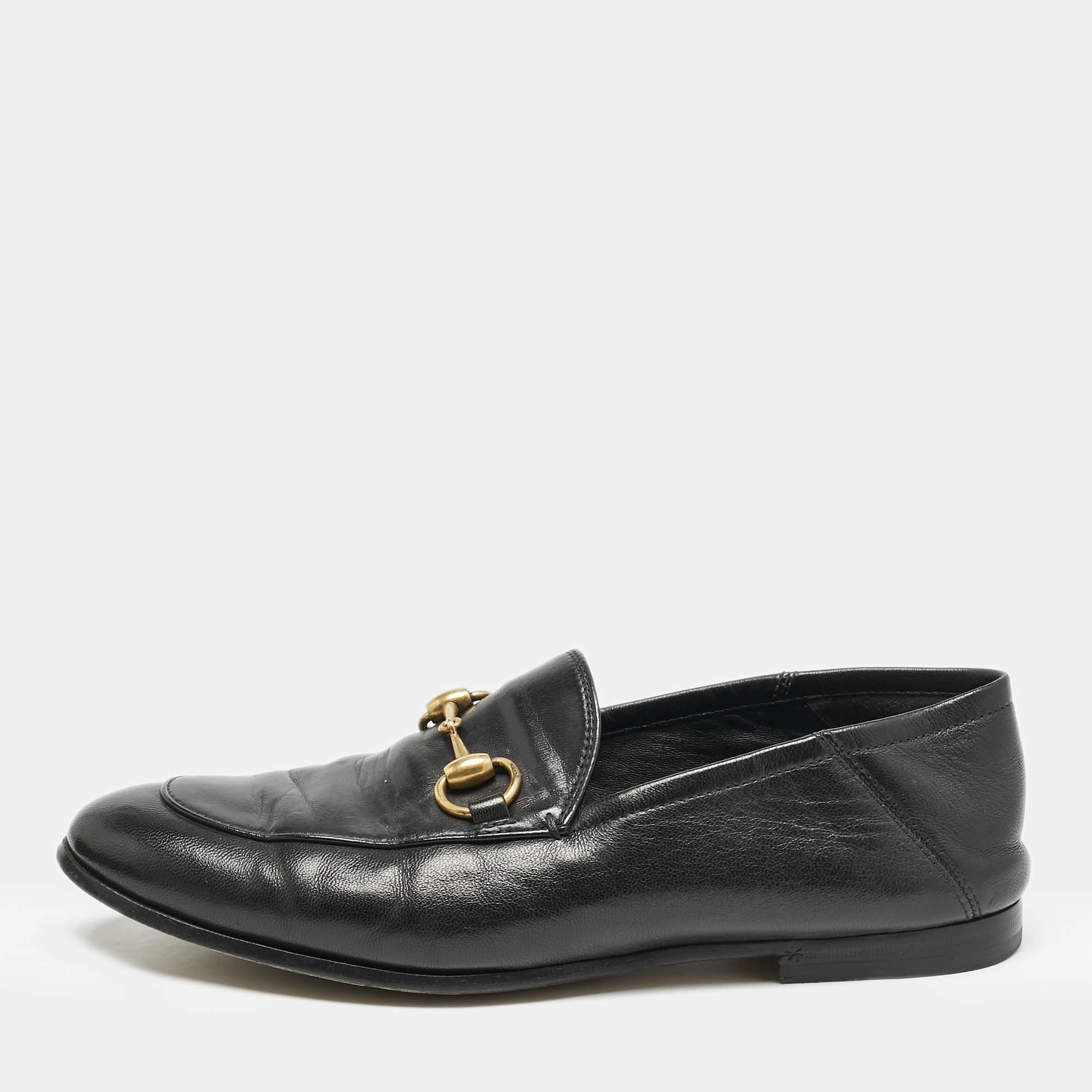 Gucci Black Leather Jordaan Horsebit Slip On Loafers Size 39