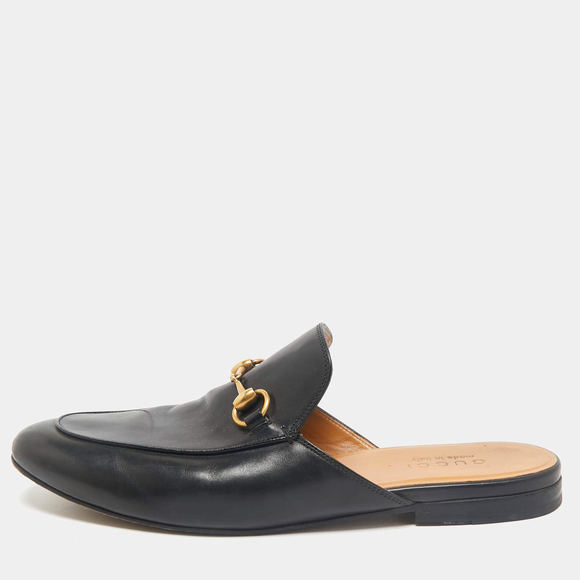 Gucci Black Leather Horsebit Princetown Flat Mules Size 42.5