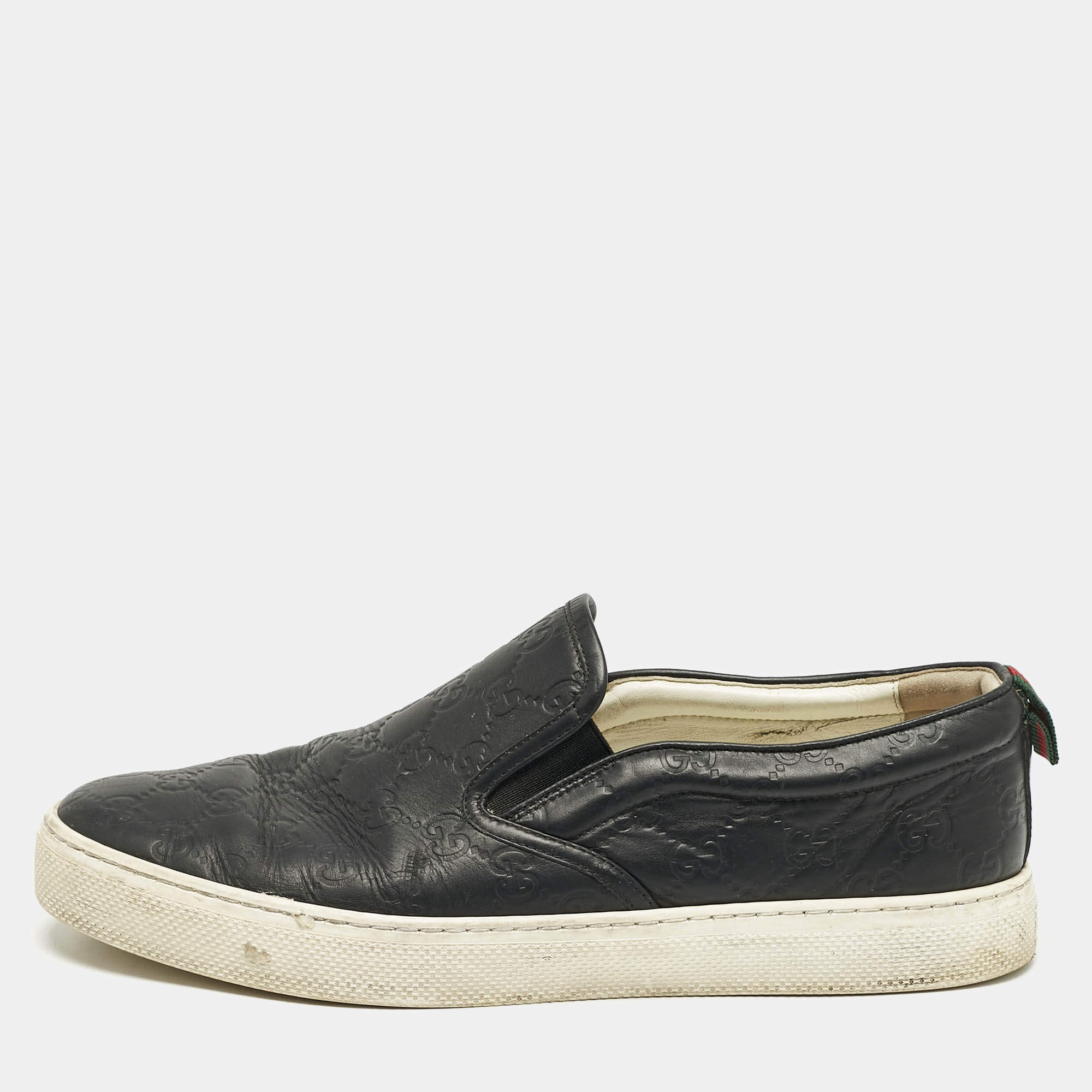 Gucci Black Guccissima Leather Slip On Sneakers Size 44.5