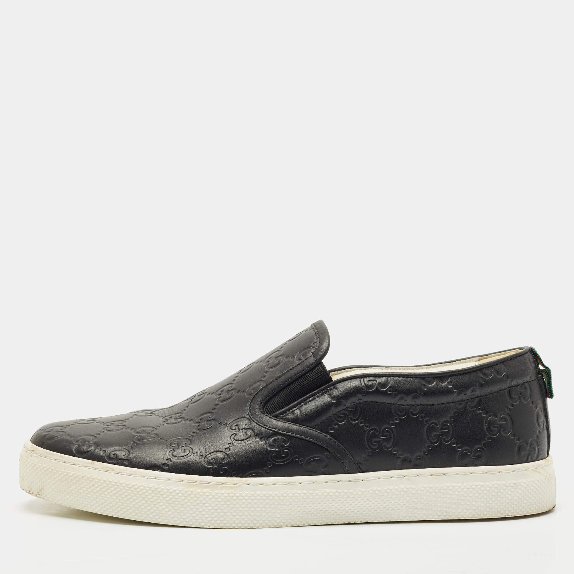 Gucci Black Guccissima Leather Slip On Sneakers Size 43