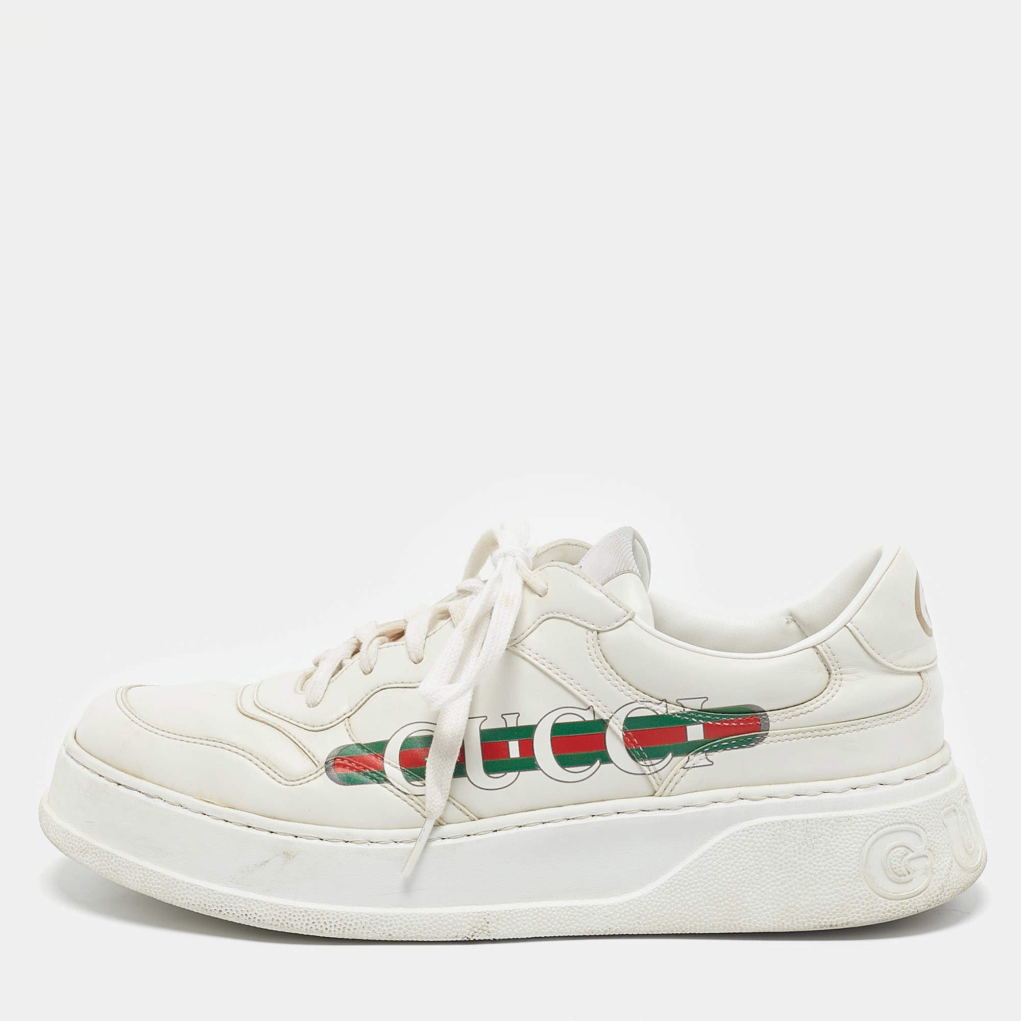 Gucci White Leather Chunky B Lace Up Sneakers Size 43.5