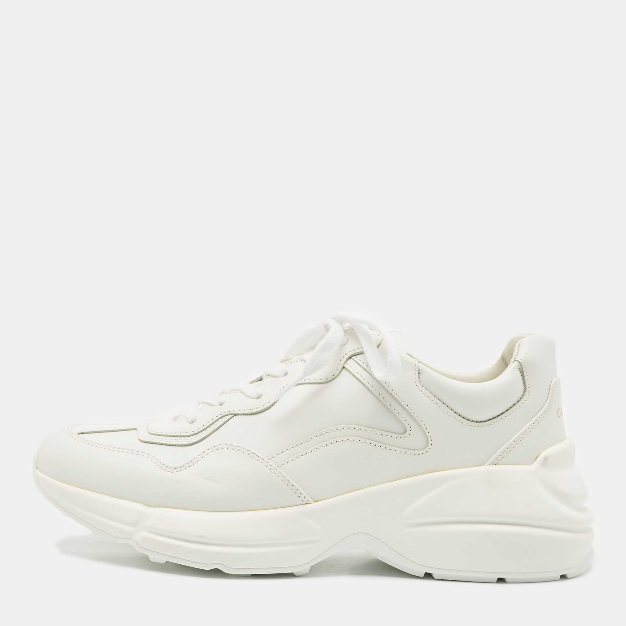 Pre Owned Gucci White Leather Rhyton Lace Up Sneakers Size 41.5