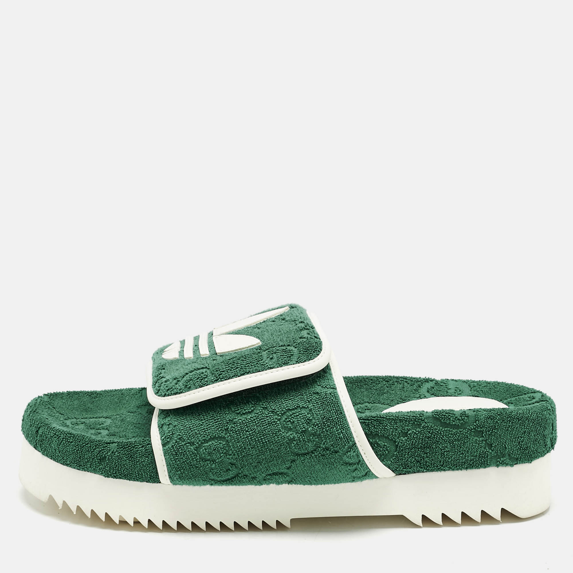 Gucci Green GG Fabric Flat Slide Sandals Size 42