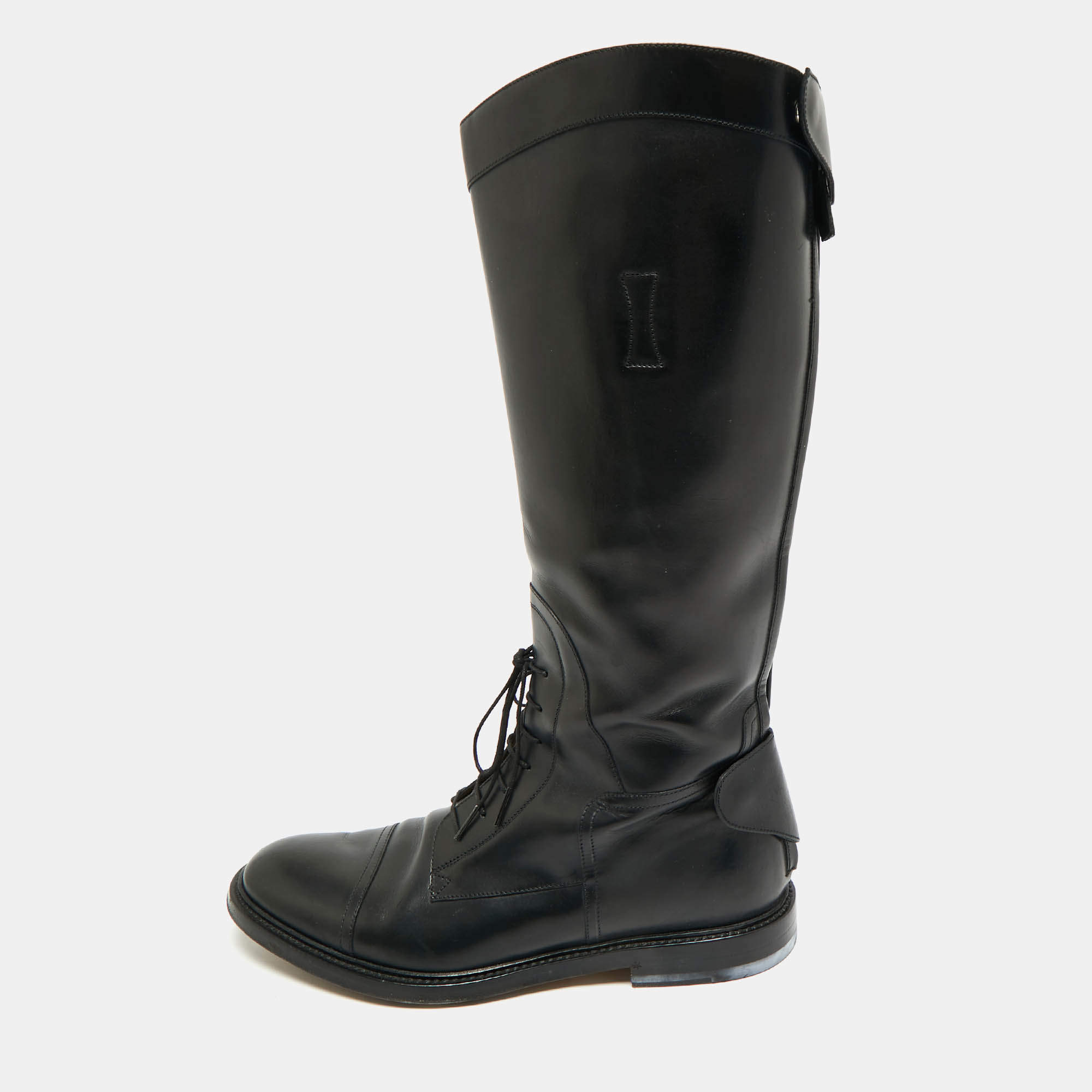 Pre Owned Gucci Black Leather Knee Length Rider Boots Size 42.5