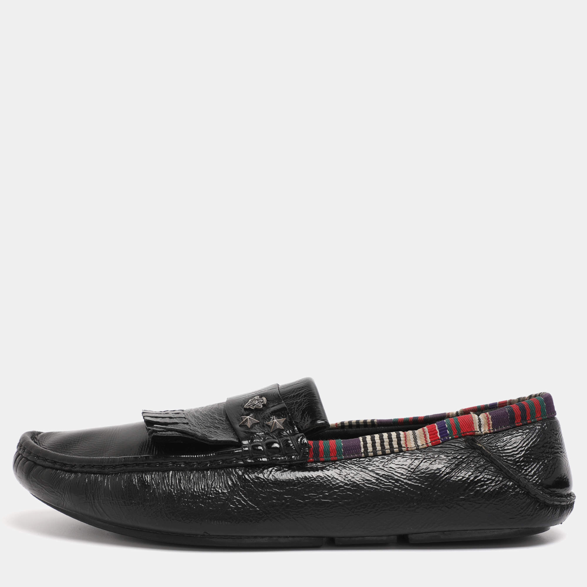 Pre Owned Gucci Black Patent Leather Hysteria Fringe Loafers Size 43.5