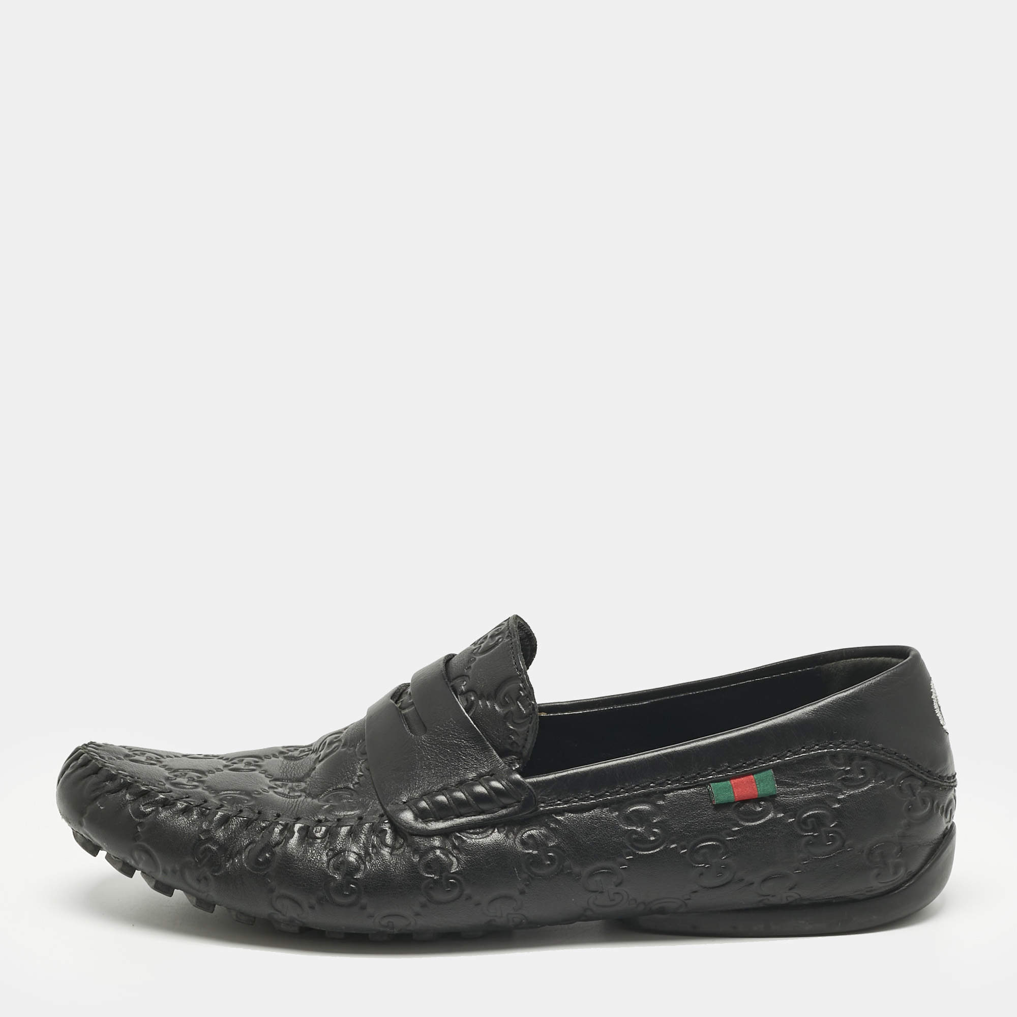 Pre Owned Gucci Black Leather Guccissima Leather Slip On Loafers Size 40.5
