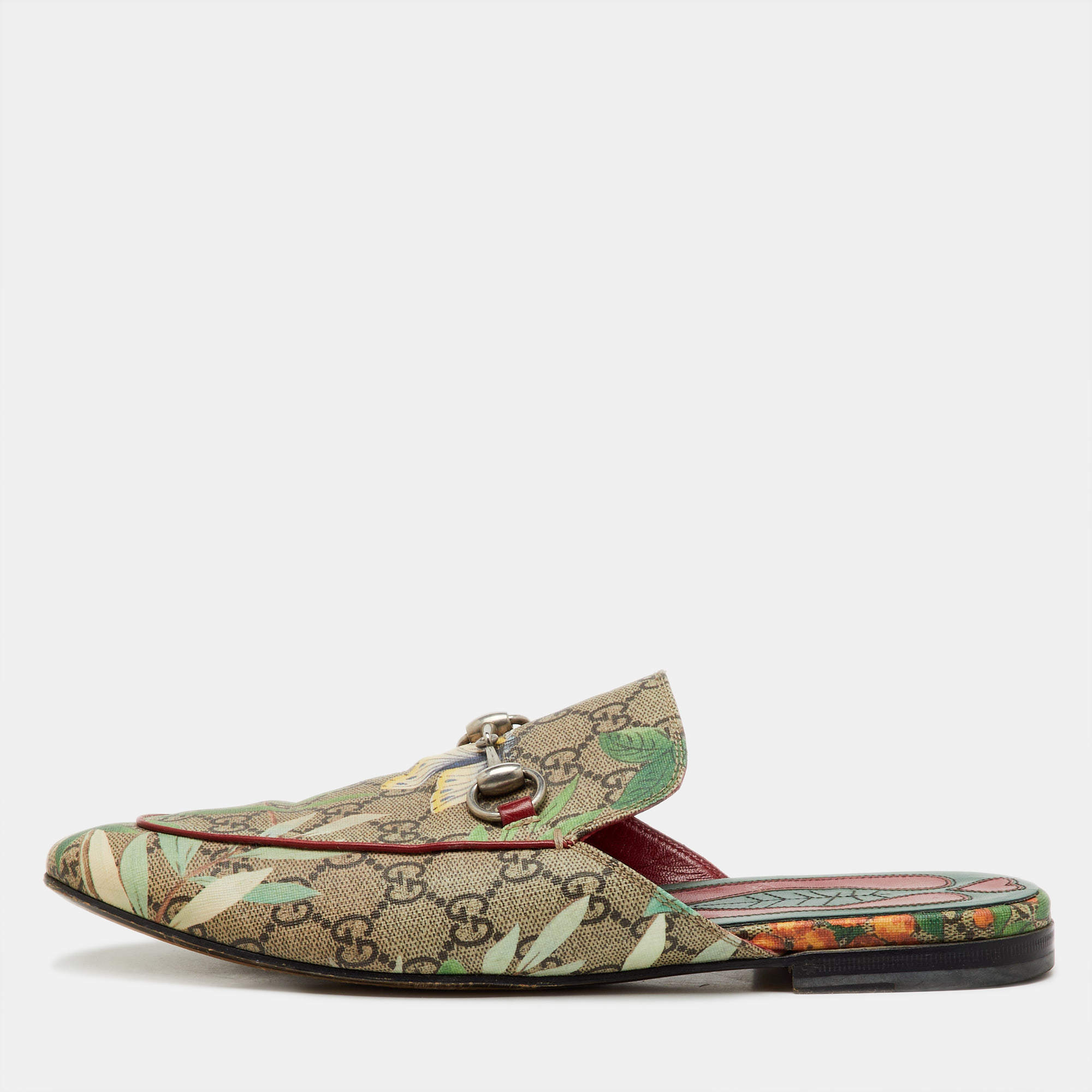 Pre Owned Gucci Multicolor GG Supreme Canvas Tian Princetown Flat Mules Size 41