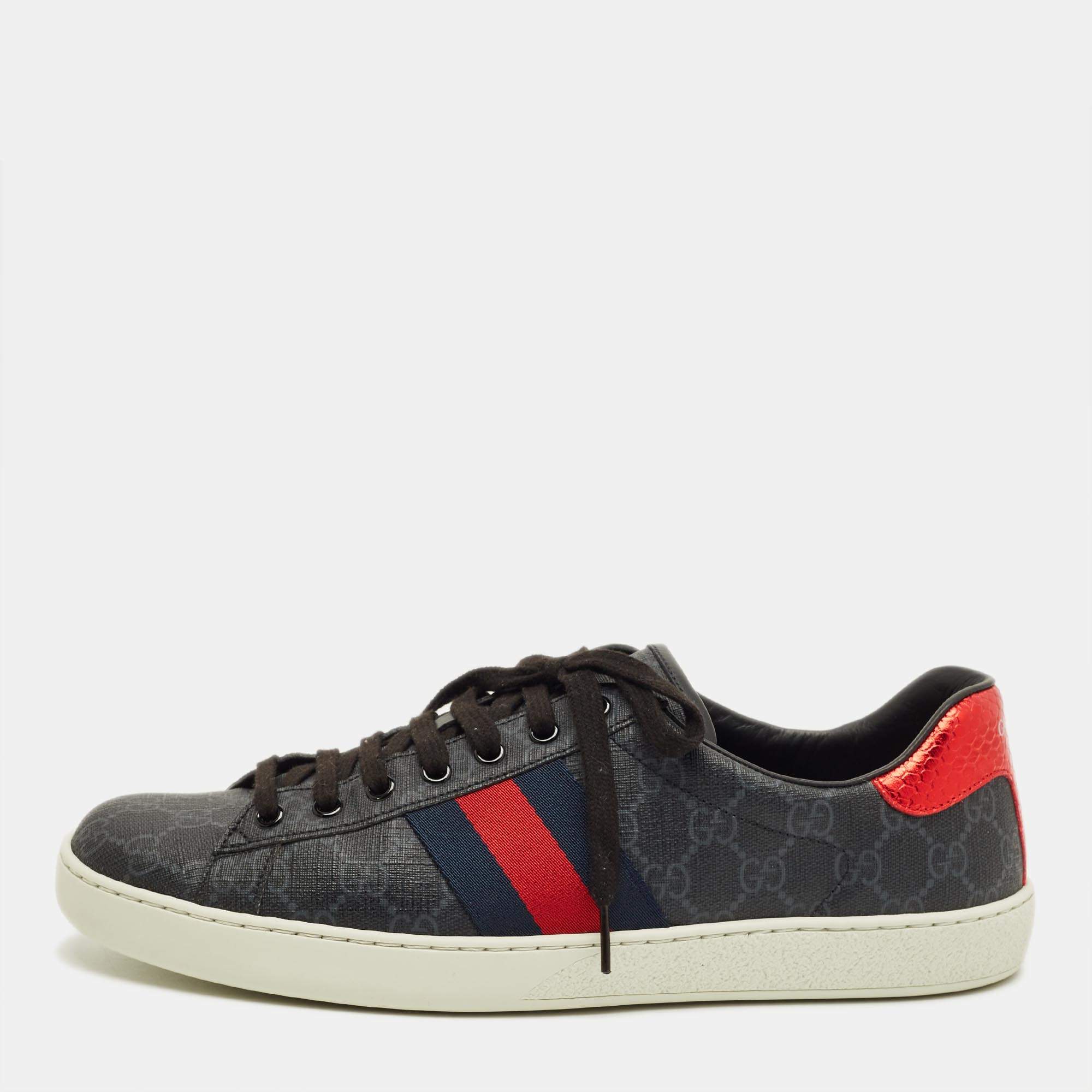 Pre Owned Gucci Black GG Supreme Canvas Ace Sneakers Size 44
