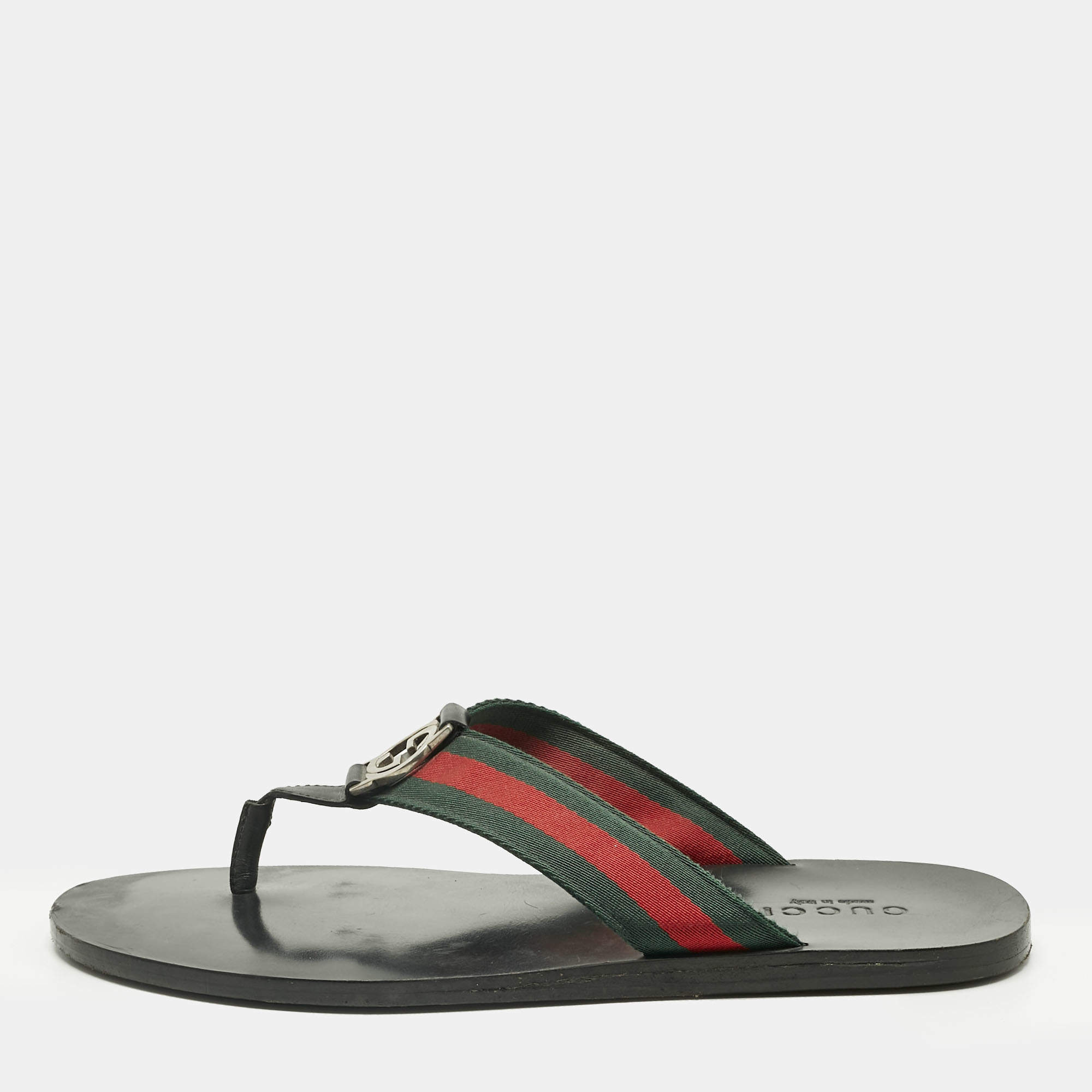 Pre Owned Gucci Tricolor Canvas and Leather Interlocking G Web Thong Flats Size 43
