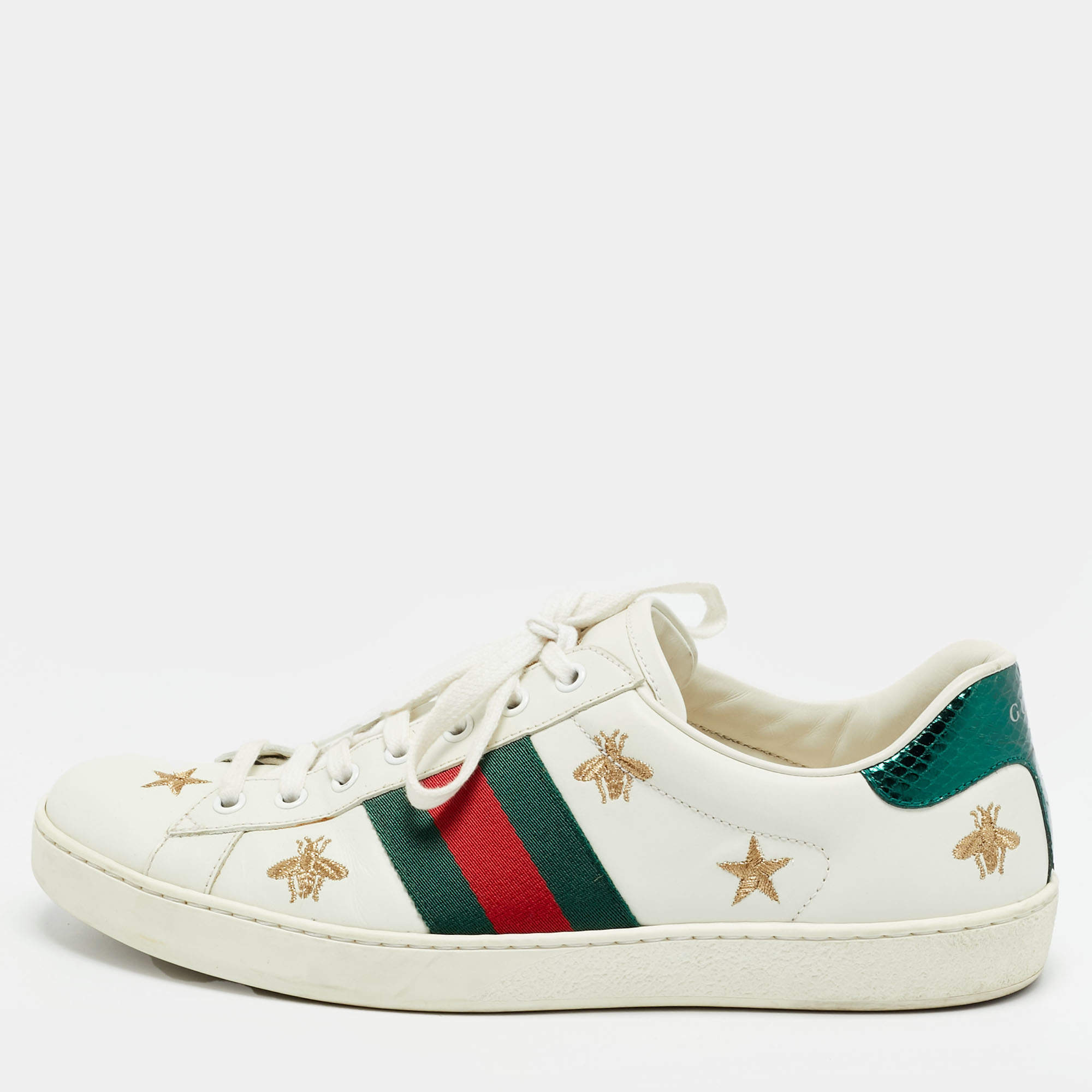 Pre Owned Gucci Ace Size 43 White Leather Lace Up Sneakers