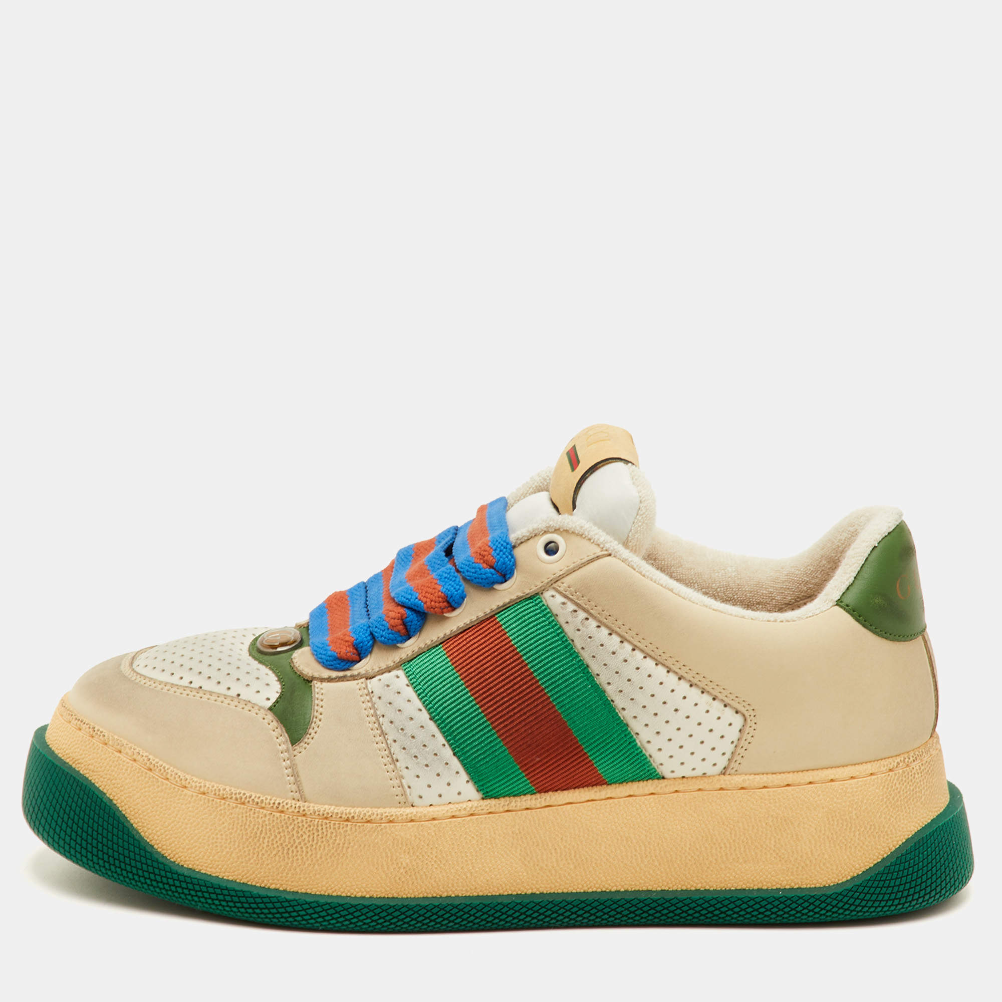 مملوكة مسبقًا Gucci Screener Size 41.5 Multicolor Canvas and Nubuck Leather Low Top Sneakers