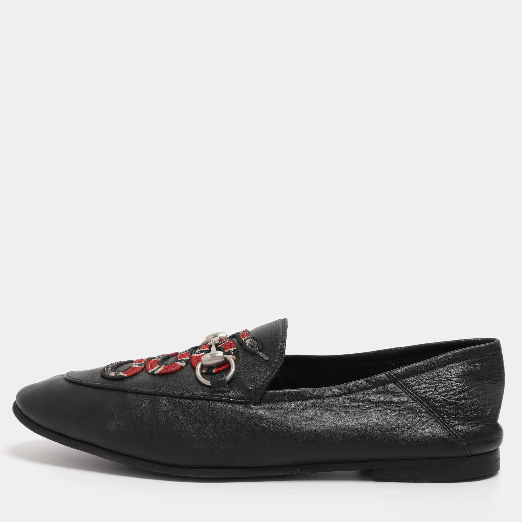 مملوكة مسبقًا Gucci Kingsnake Brixton Horsebit Size 41.5 Black Leather Loafers