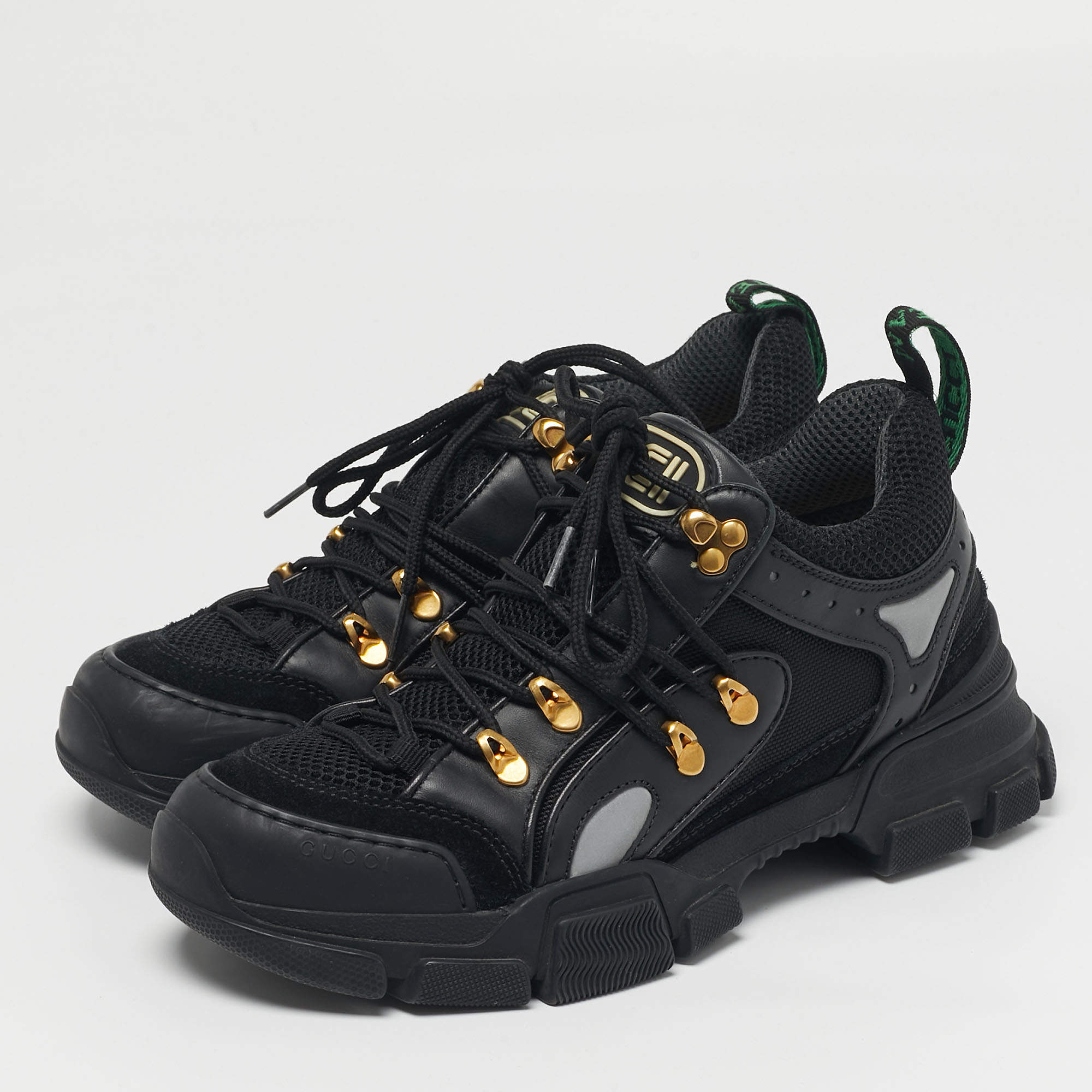 Gucci Grey Canvas and Leather Rhyton Low Top Sneakers Size 41.5