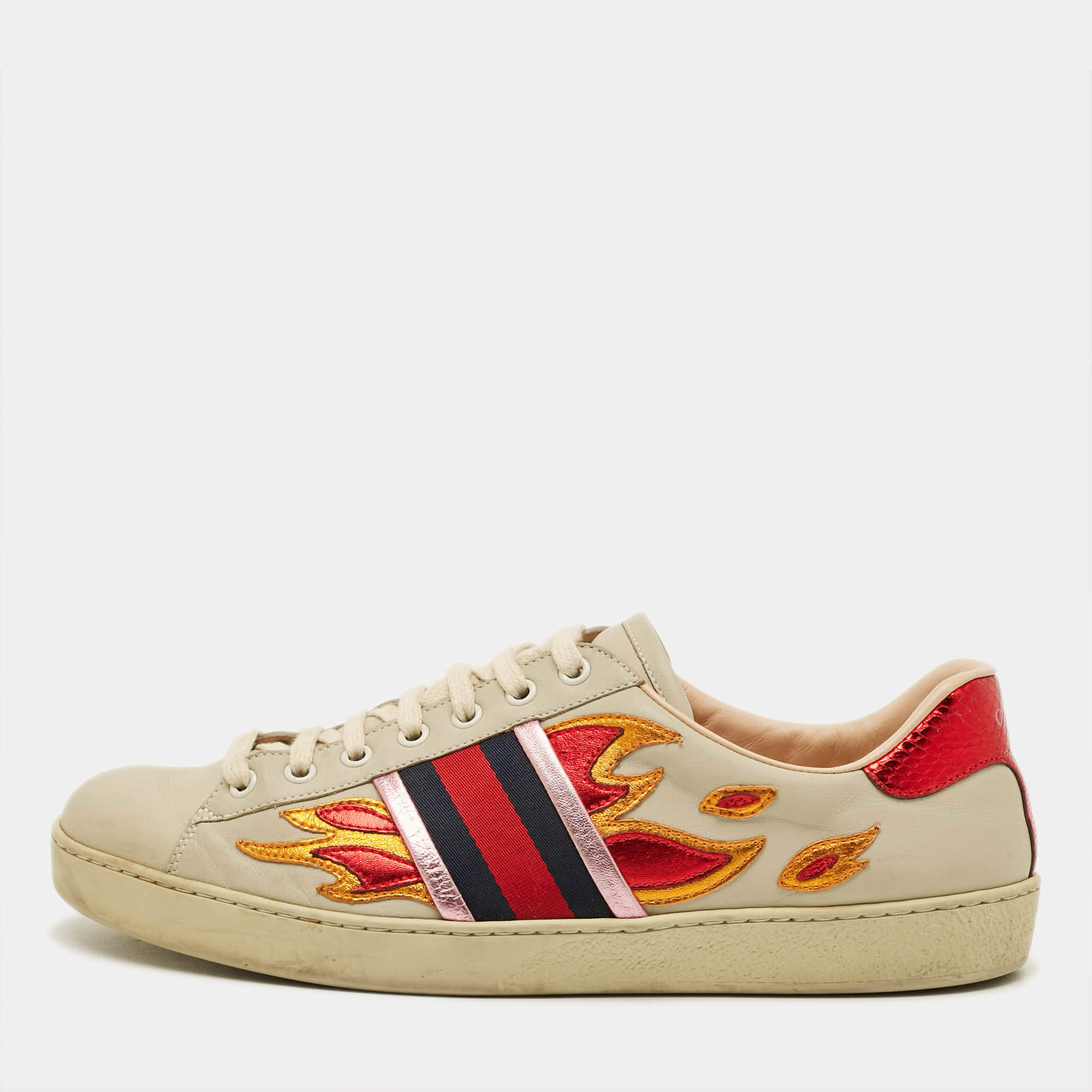 مملوكة مسبقًا Gucci Ace Flames Size 43.5 Multicolor Leather  Low Top Sneakers