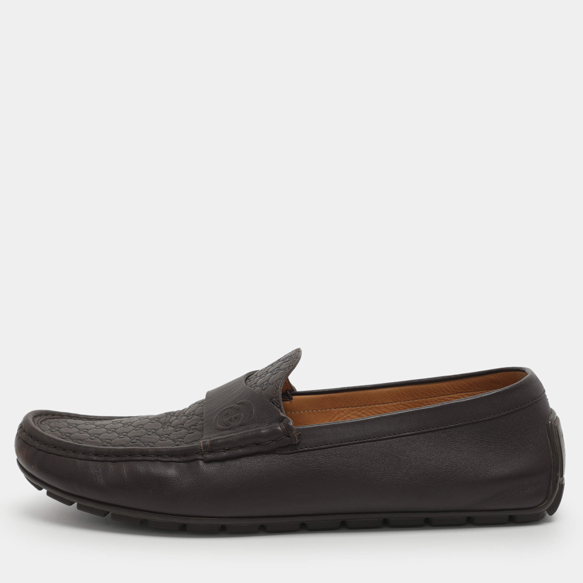 مملوكة مسبقًا Gucci Size 44 Brown Microguccissima Leather Loafers