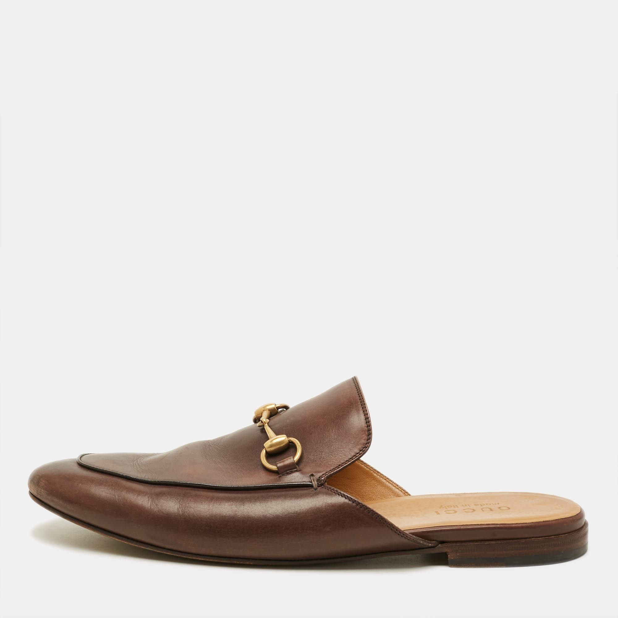 Pre Owned حذاء سلايد غوتشي تريبوت برنستاون جلد بني داكن مقاس 45.5