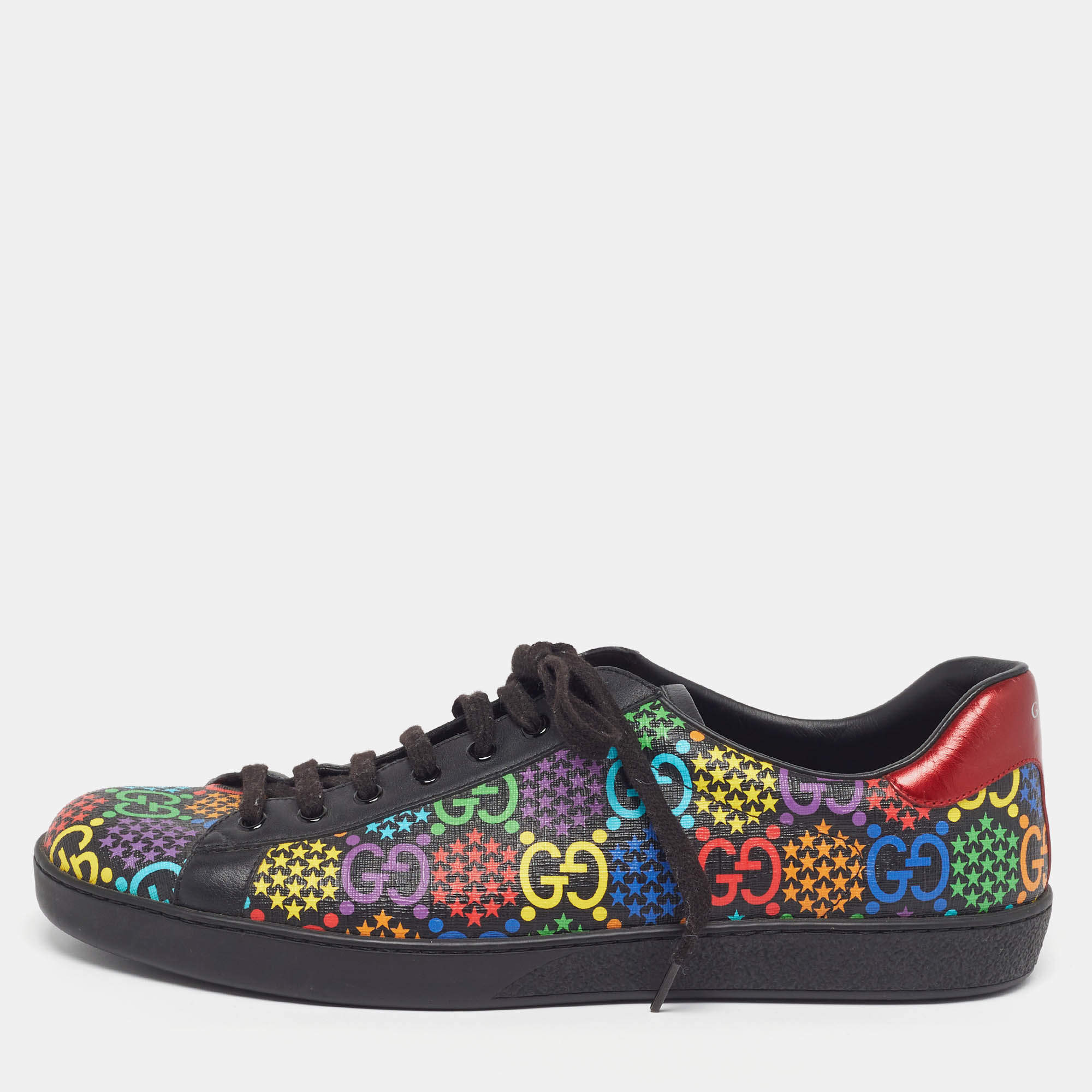 Pre Owned Gucci Psychedelic Size 45 Multicolor Coated Canvas and Leather Low Top Sneakers