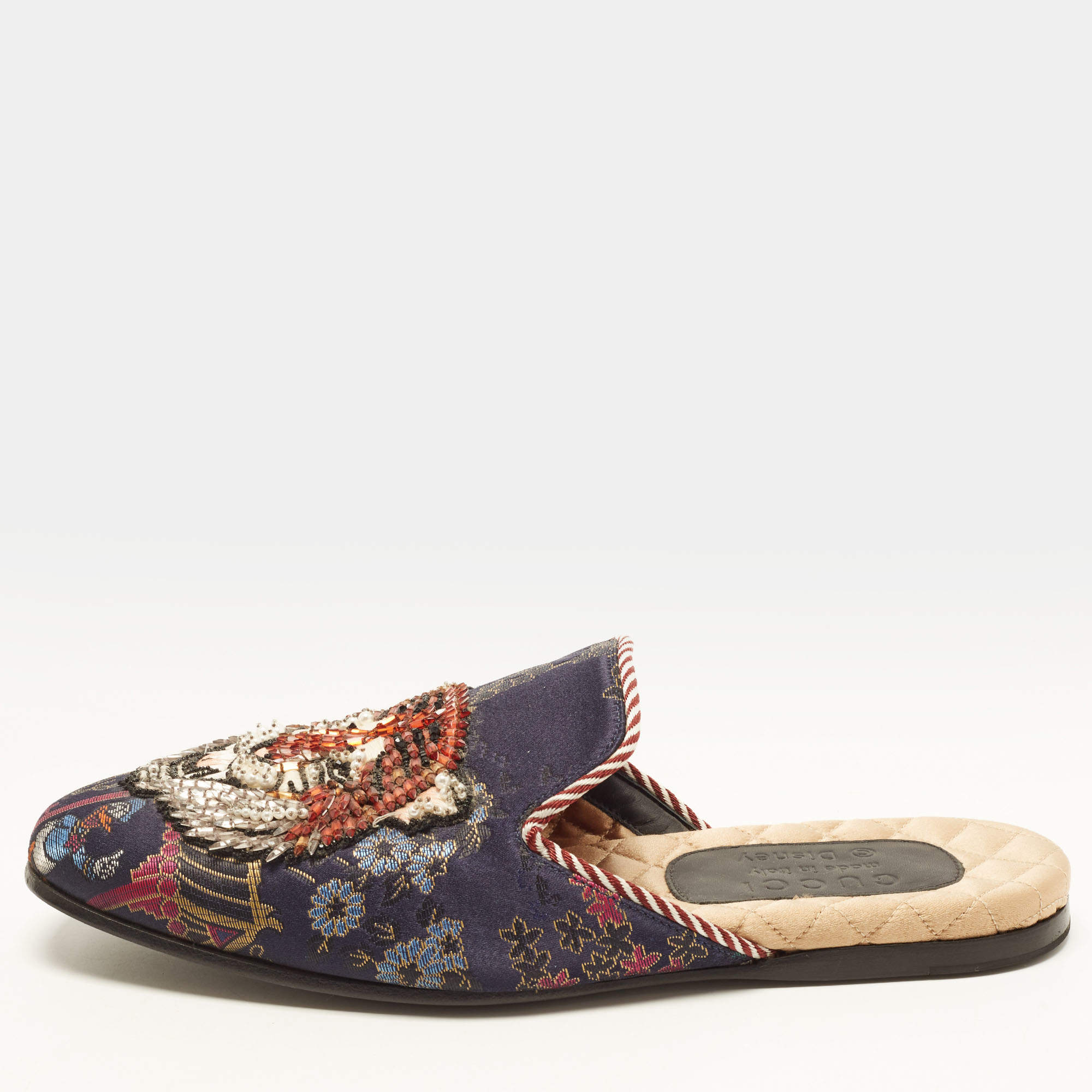 مملوكة مسبقًا Gucci Princetown Size 40 Navy Blue Satin Embellished Mules
