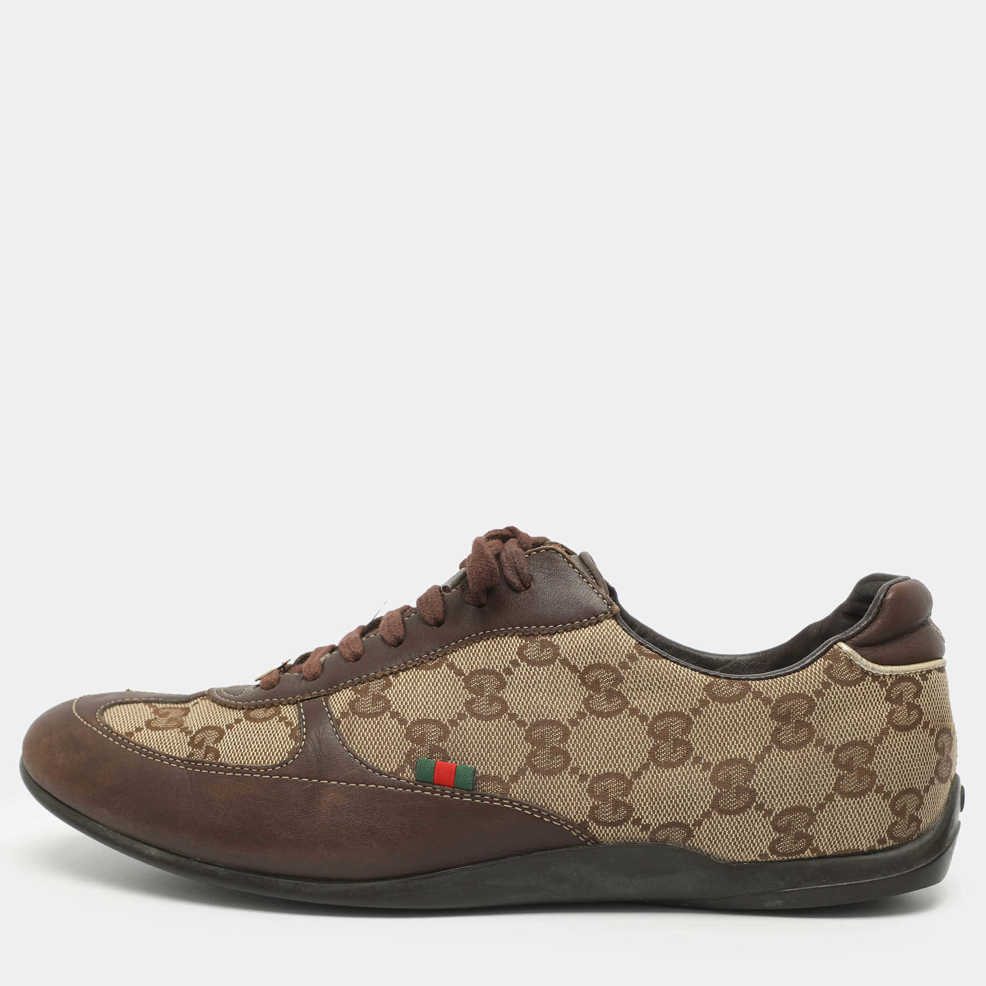 Pre Owned Gucci Size 39 Beige/Brown GG Canvas and Leather Low Top Sneakers