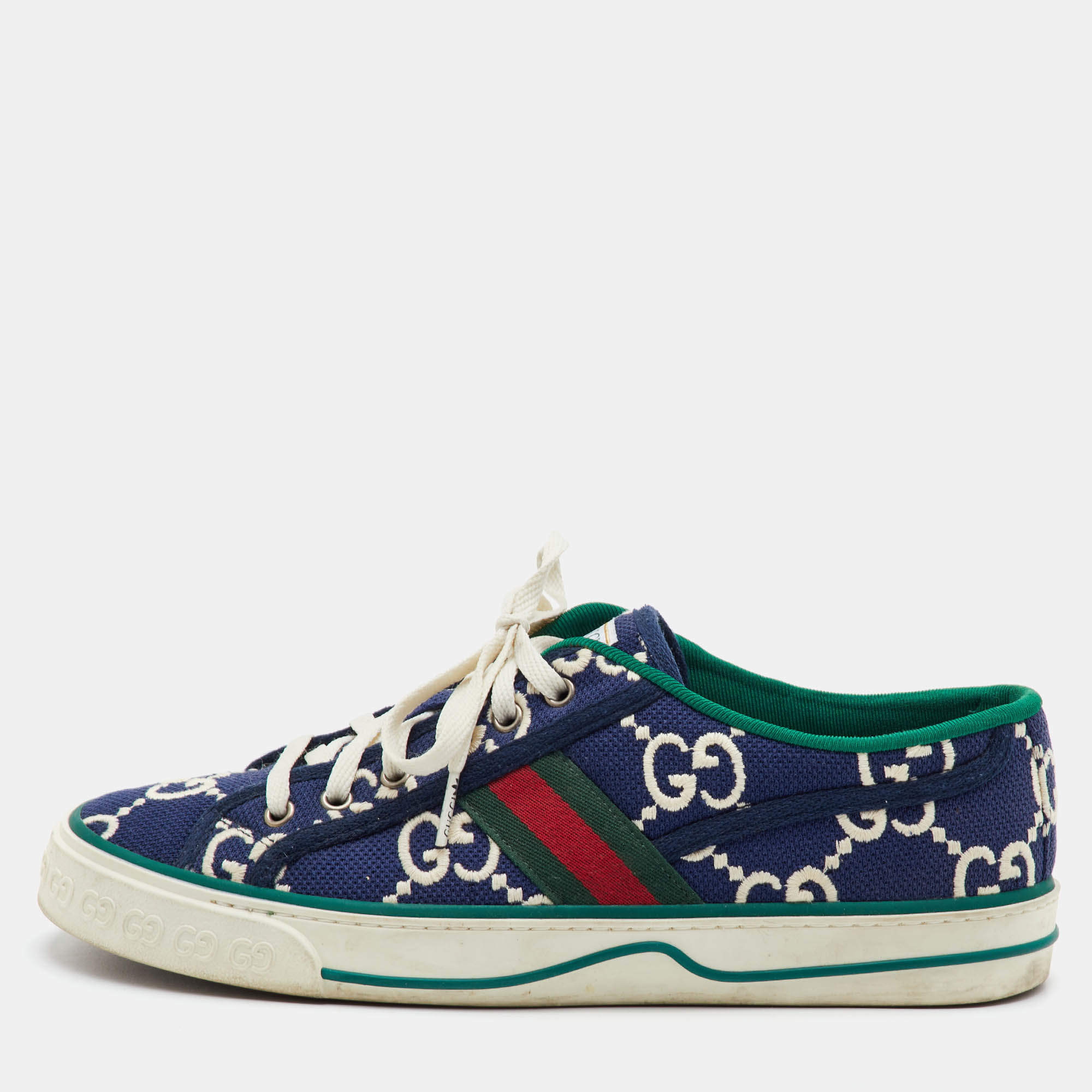 Pre Owned Gucci Tennis 1977 Size 42 Tricolor GG Jacquard Low Top Sneakers