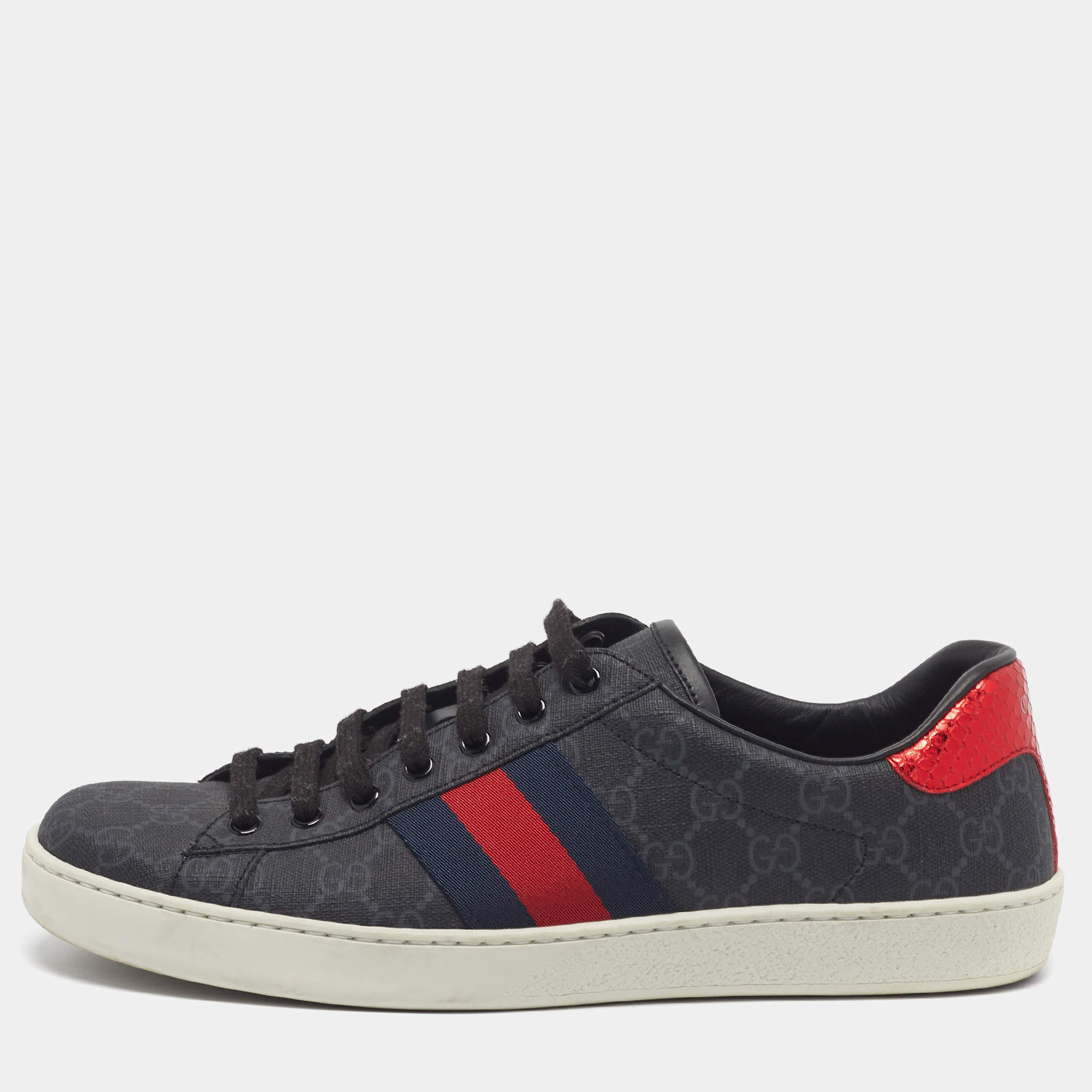 Pre Owned Gucci Ace Size 43 Black Canvas Lace Up Sneakers