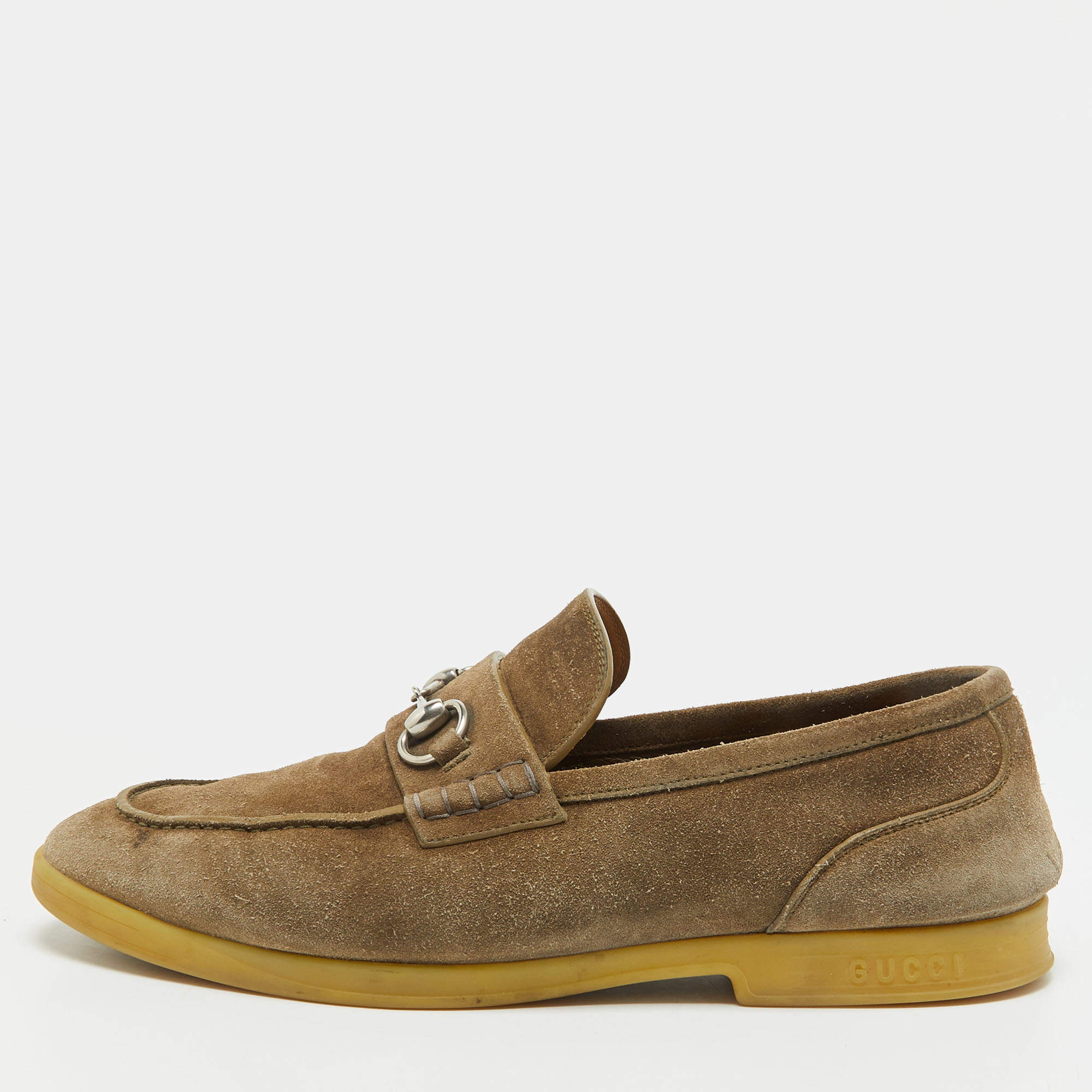 Pre Owned Gucci Horsebit Size 44 Brown Suede Loafers