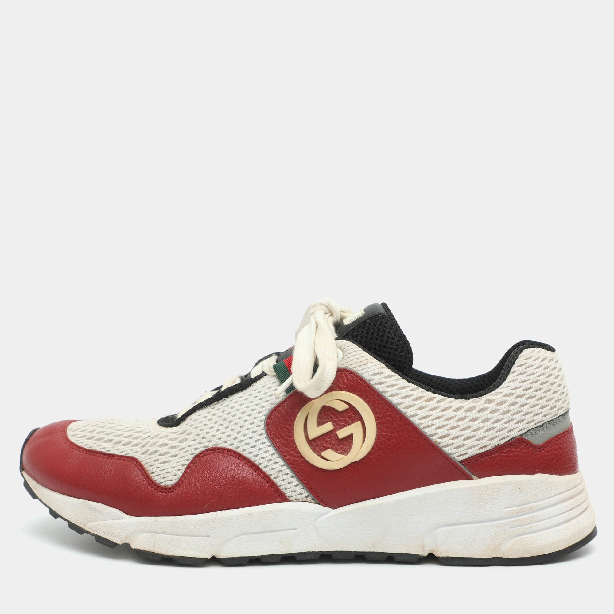 Pre Owned Gucci Typhoon Size 43 Red Leather and Mesh Low Top Sneakers