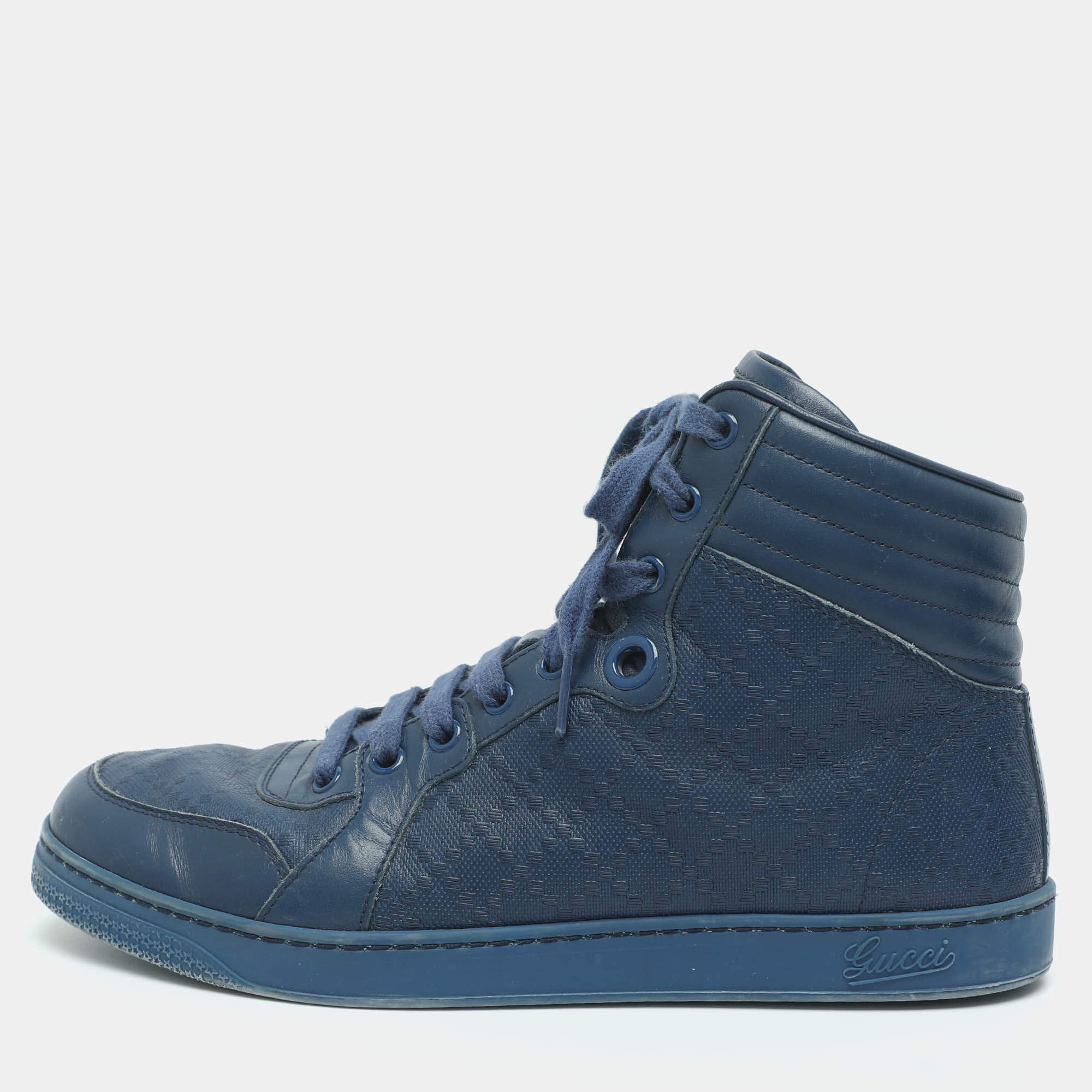 Pre Owned Gucci Size 40.5 Blue Diamante Leather High Top Sneakers