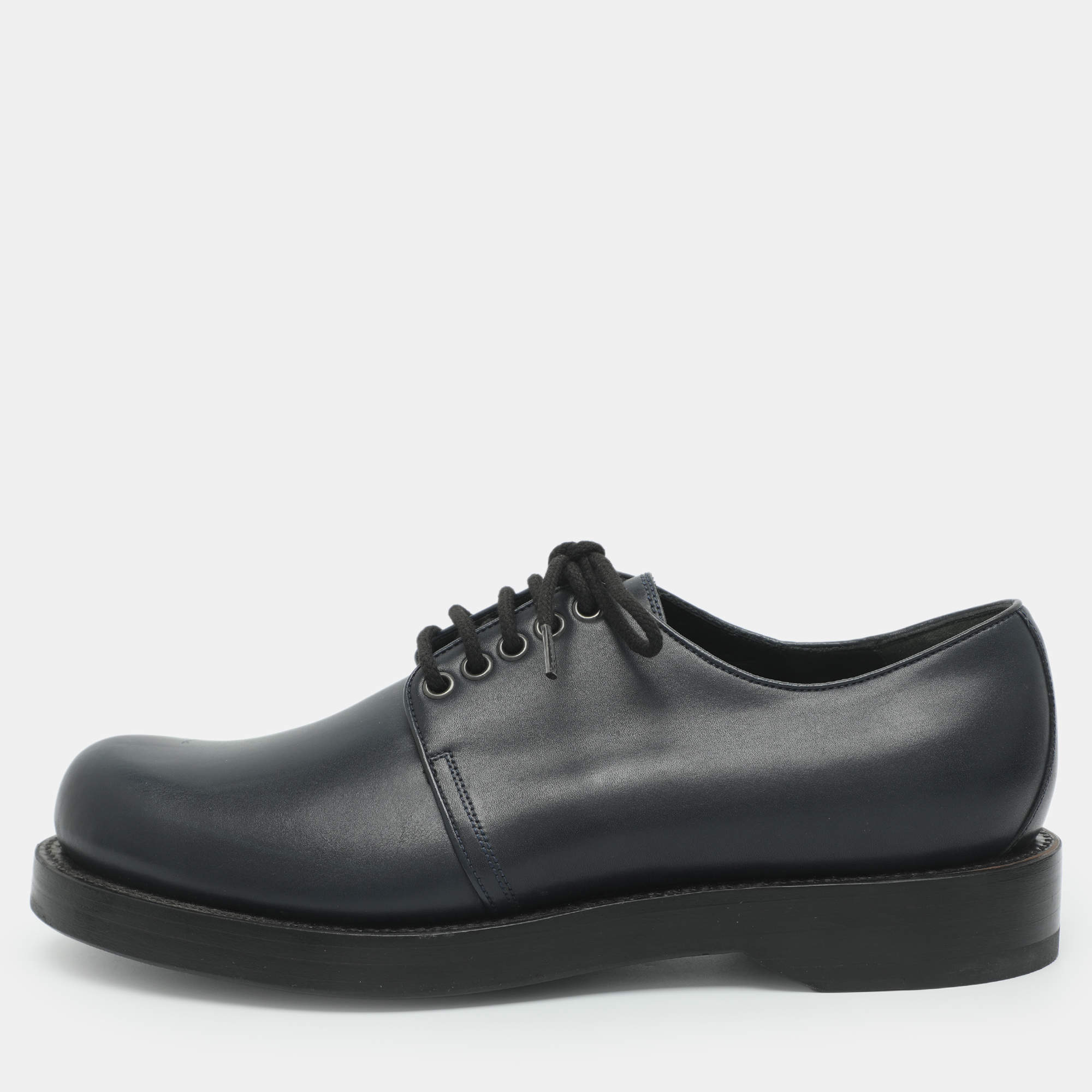 Pre Owned Gucci Goodyear Size 42.5 Navy Blue Leather Derby