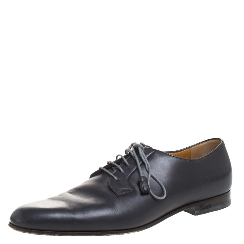 Gucci Black Leather Tassel Lace Detail Oxfords Size 44.5